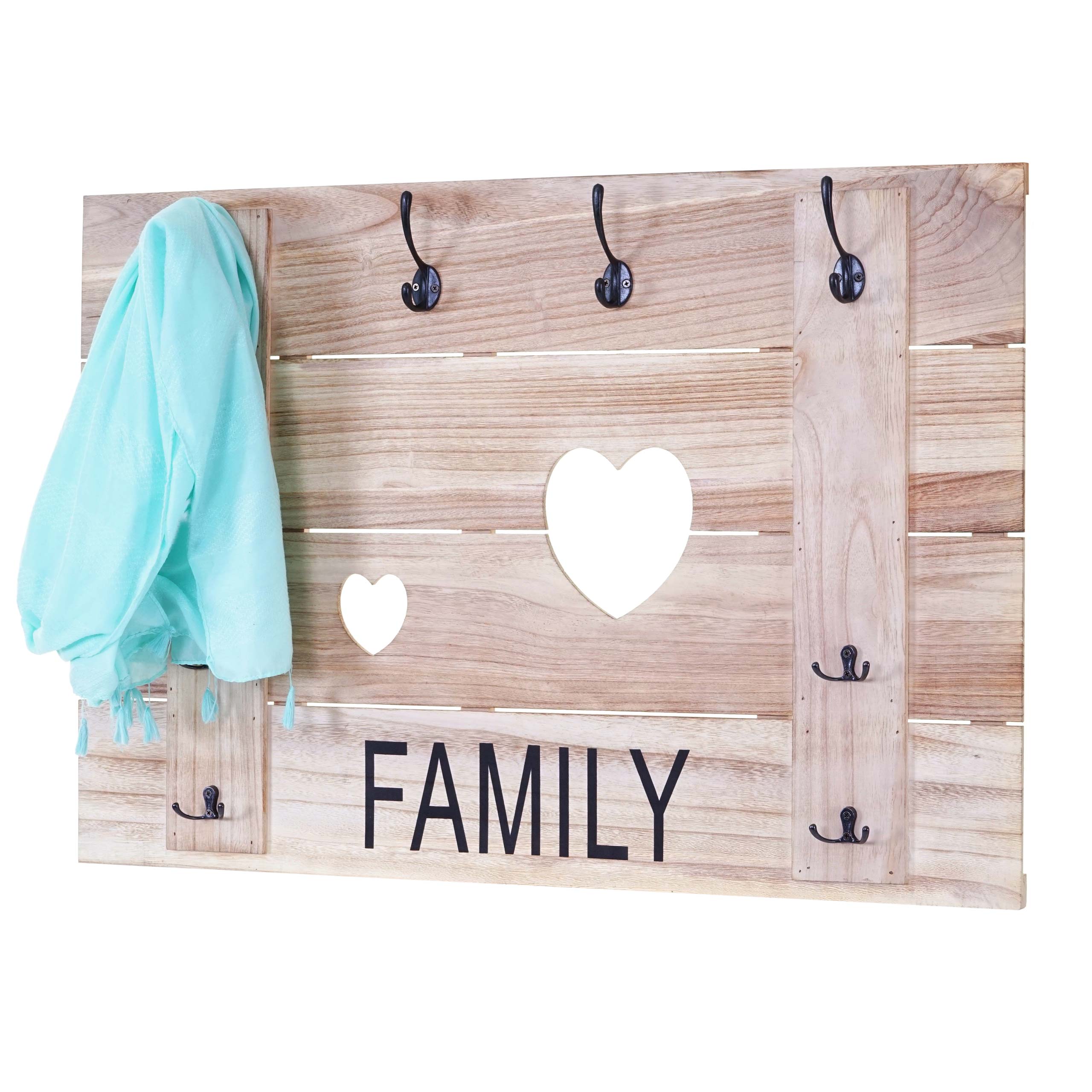 Wandgarderobe MCW-C89 Family, Garderobenpaneel Garderobe, Shabby-Look Vintage, 8 Haken 60x90cm ~ naturbraun 