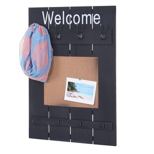 Wandgarderobe MCW-C89 mit Pinnwand, Garderobenpaneel, Shabby-Look Vintage, 8 Haken 91x60cm ~ dunkelgrau, shabby 