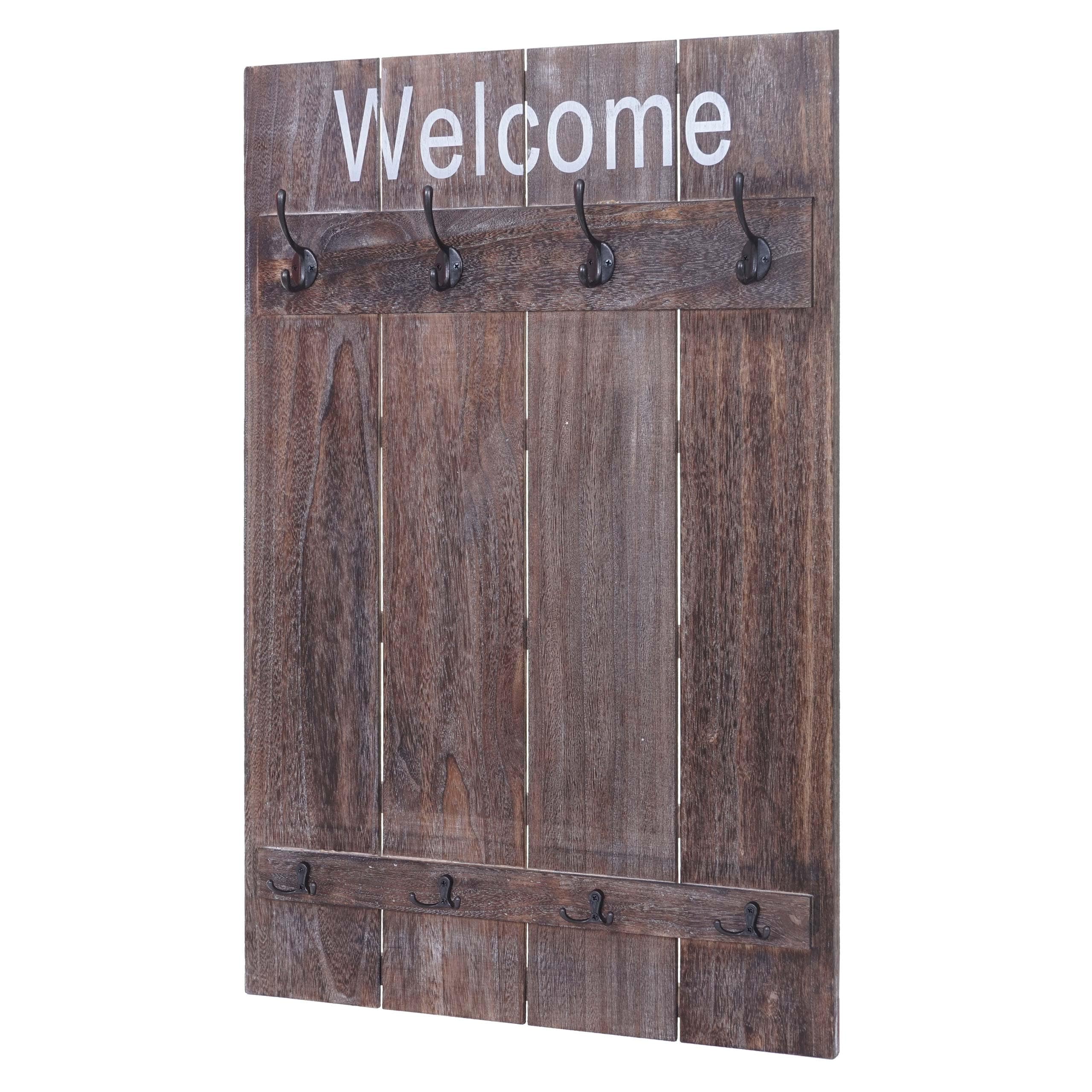 Wandgarderobe MCW-C89 Welcome, Garderobe Garderobenpaneel, Shabby-Look Vintage, 91x60cm ~ braun, shabby 