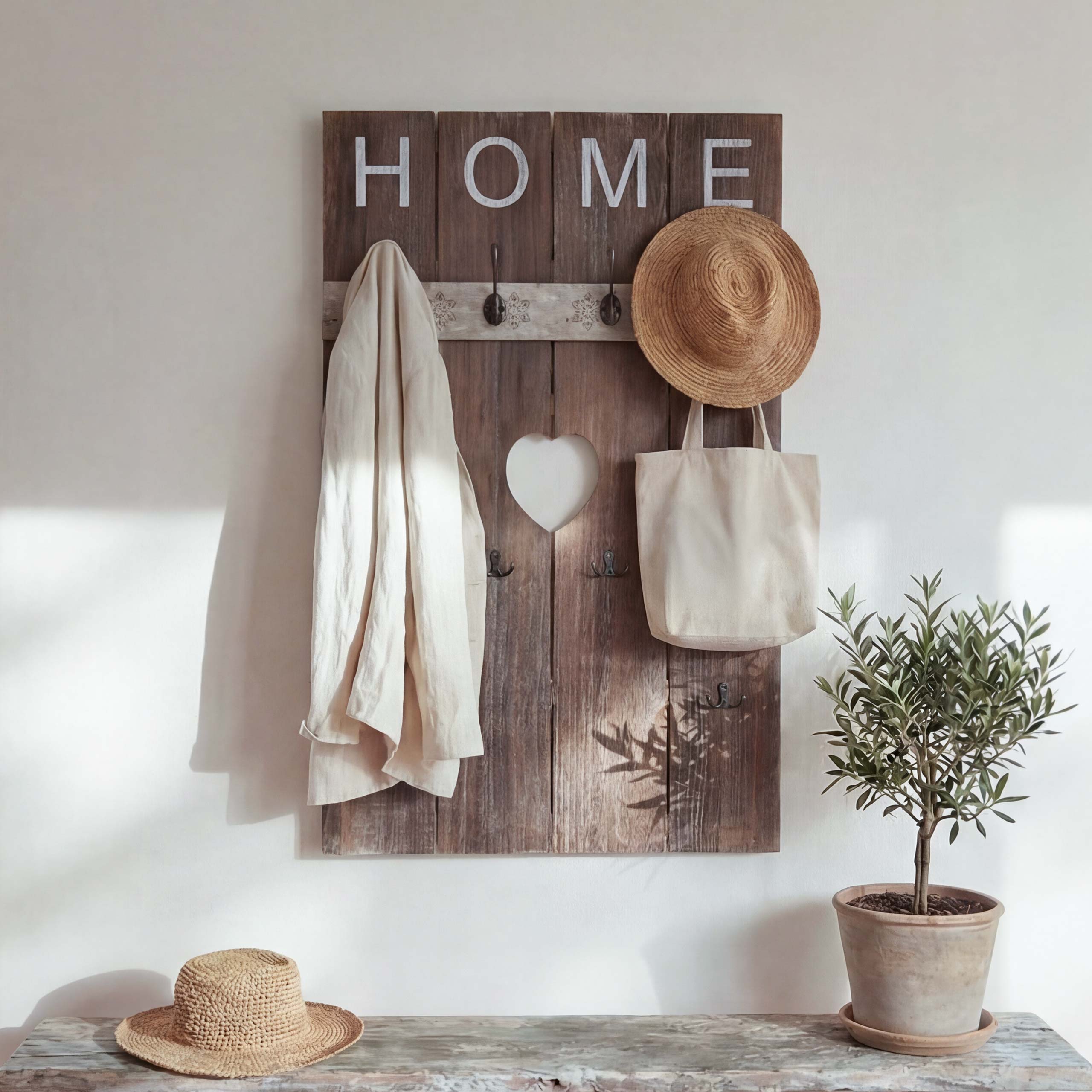 Wandgarderobe MCW-C89 Home, Garderobenpaneel Garderobe, Shabby-Look Vintage, 8 Haken 91x60cm ~ braun, shabby 
