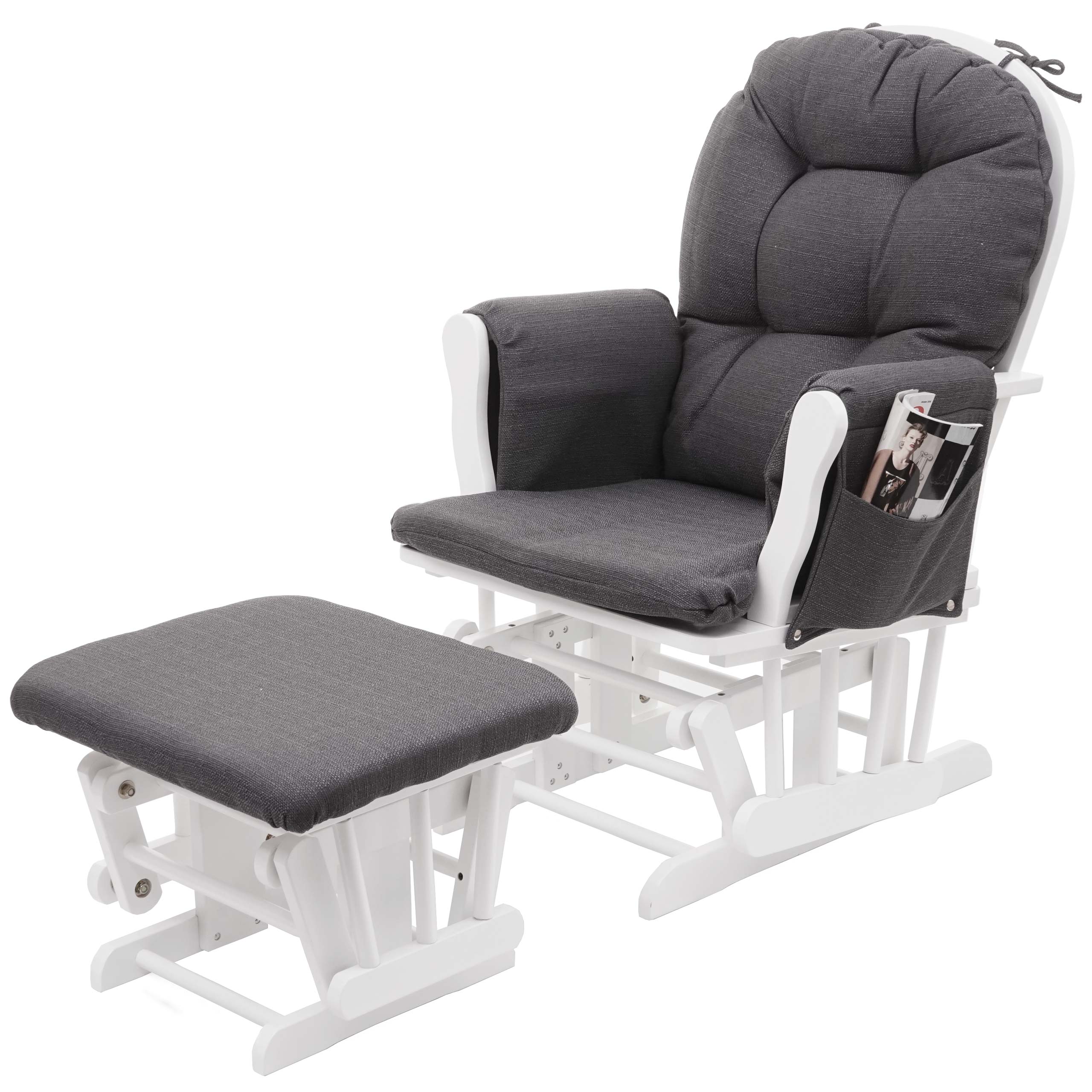 Relaxsessel MCW-C76, Schaukelstuhl Sessel Schwingstuhl mit Hocker ~ Stoff/Textil, dunkelgrau, Gestell wei&szlig; 