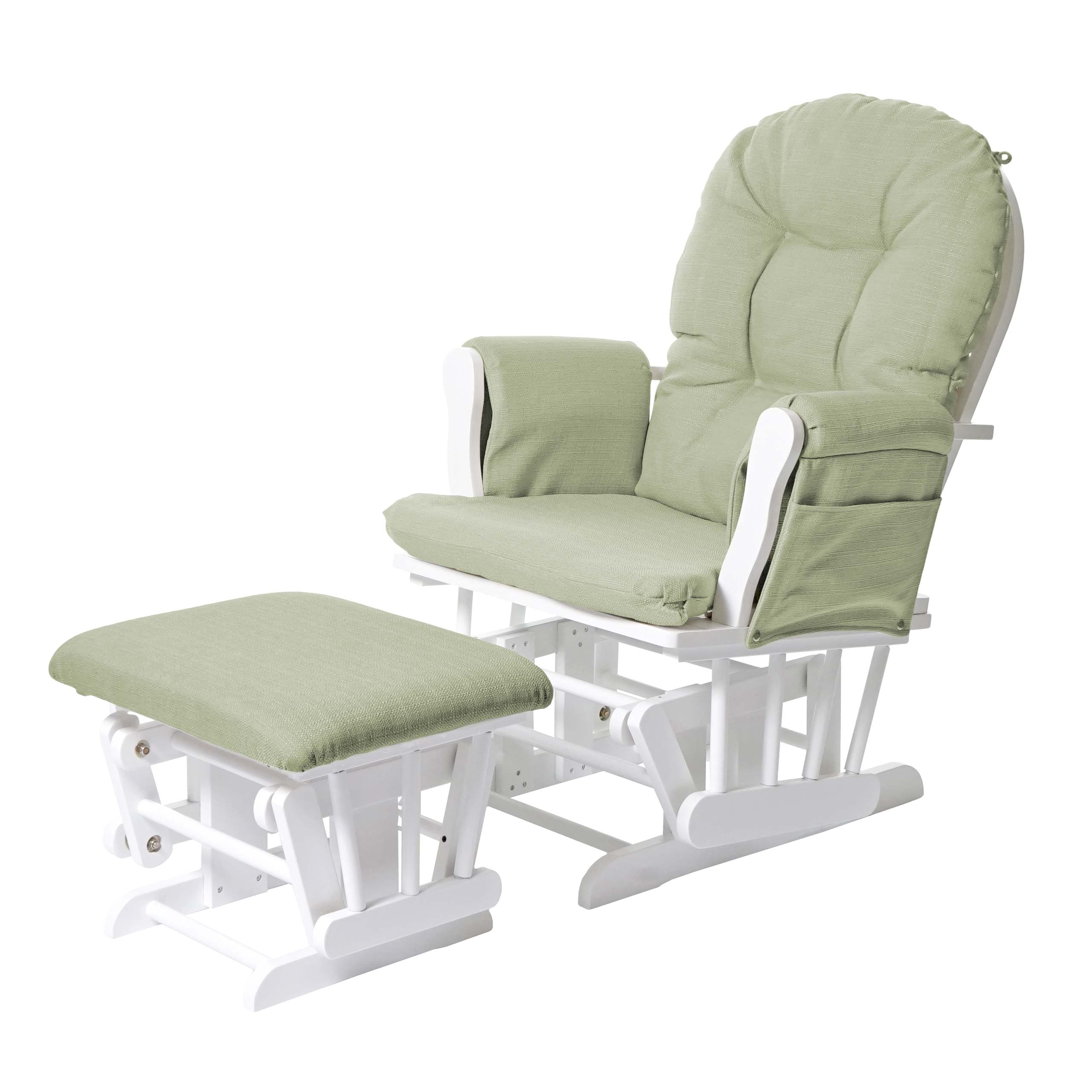Relaxsessel MCW-C76, Schaukelstuhl Sessel Schwingstuhl mit Hocker ~ Stoff/Textil, hellgr&uuml;n, Gestell wei&szlig; 