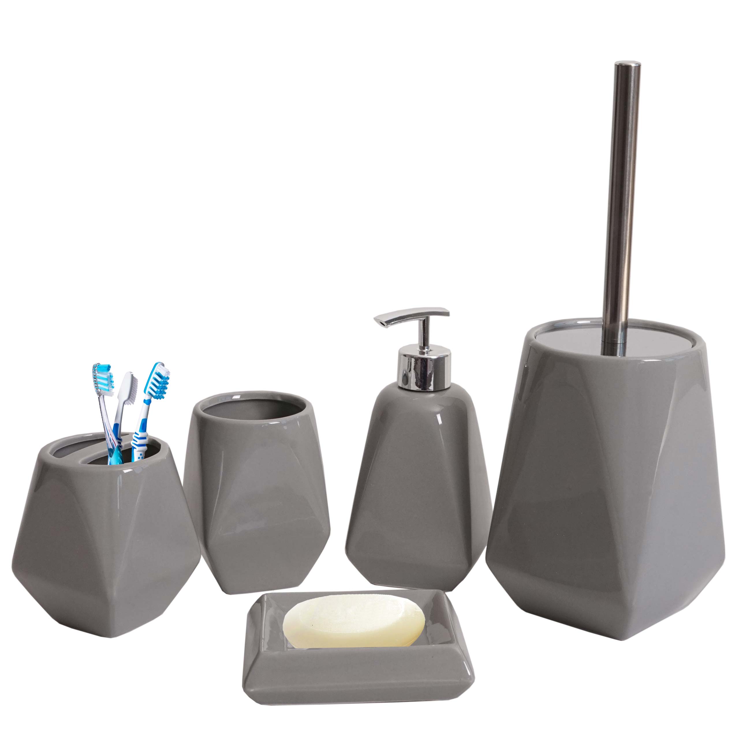 5-teiliges Badset MCW-C71, WC-Garnitur Badezimmerset Badaccessoires, Keramik ~ grau 
