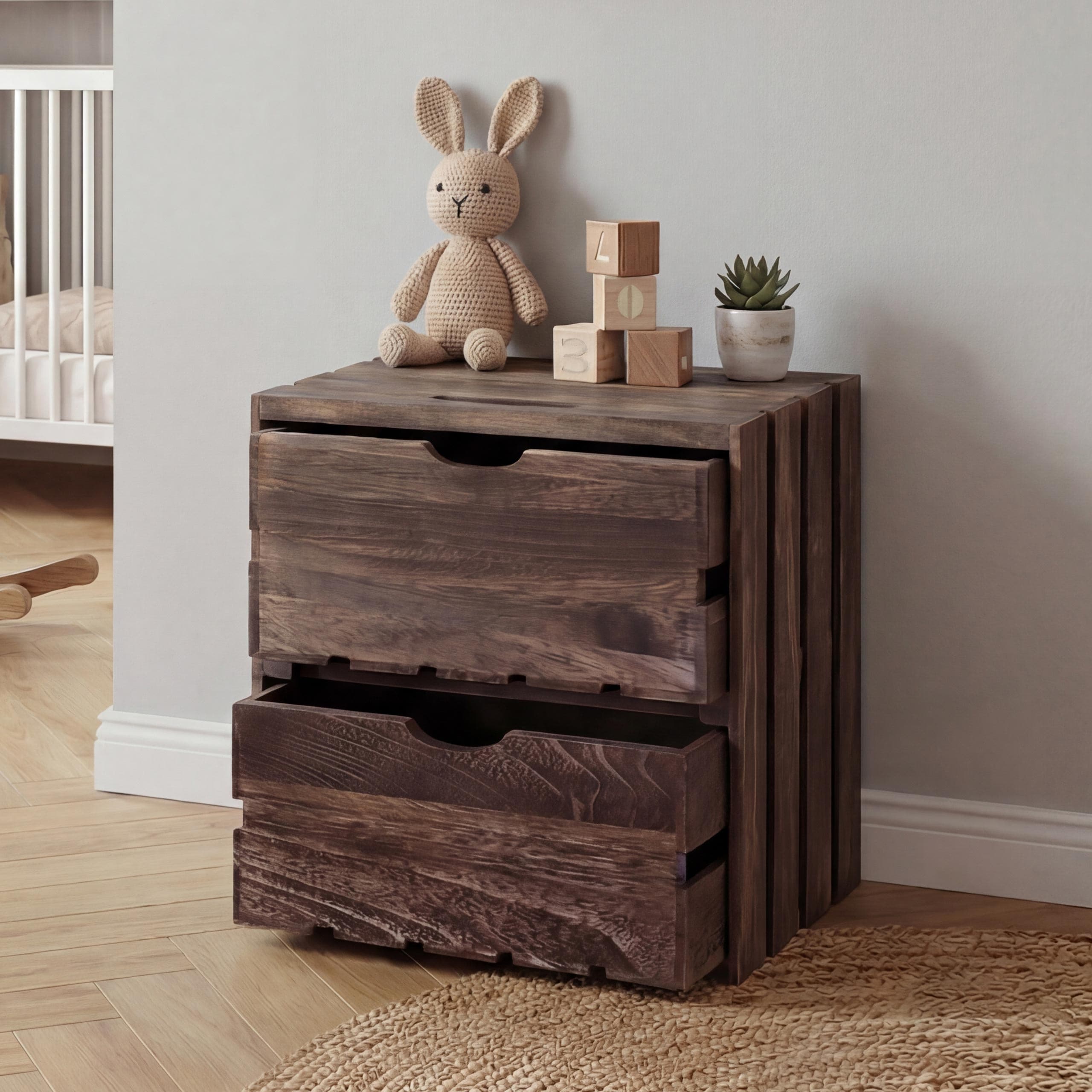 Kommode MCW-C62, Schubladenkommode Holzkiste, Shabby-Look Vintage, 2 Schubladen 36x32x26cm ~ braun 