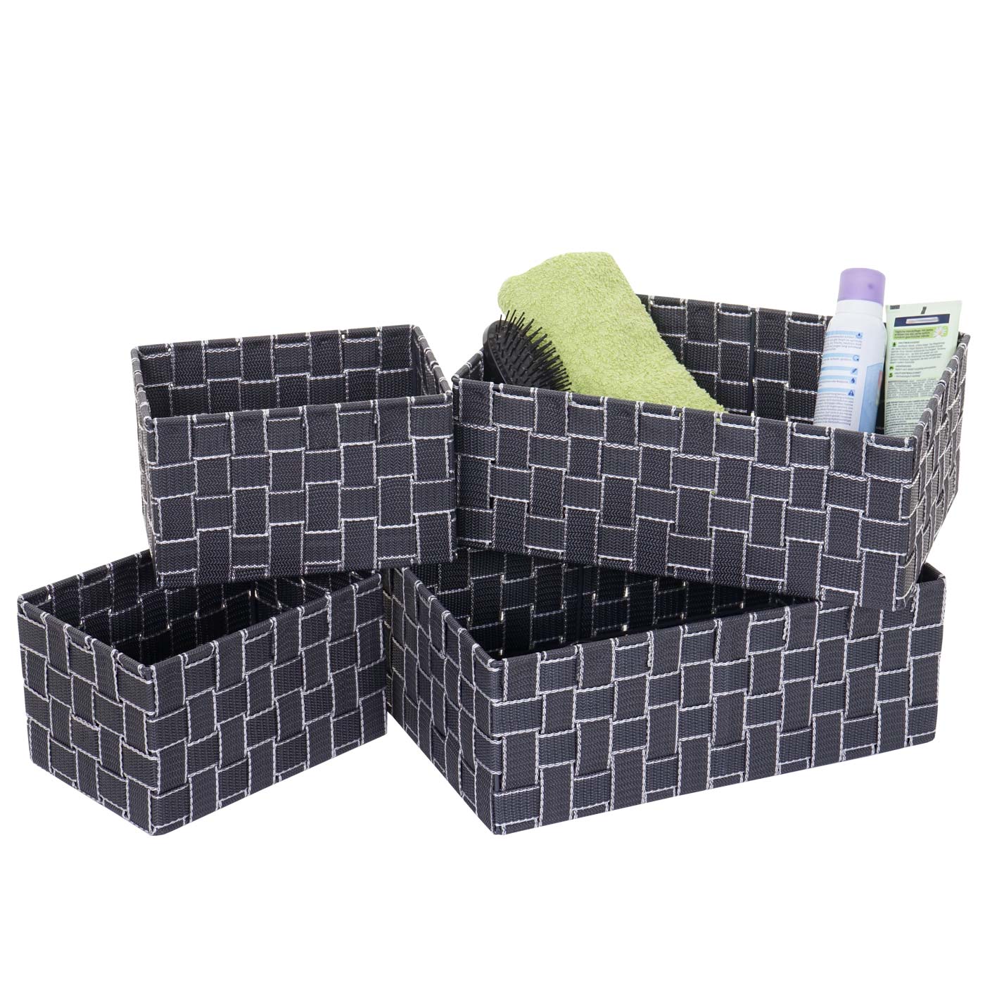 4er Set Aufbewahrungskorb MCW-C37, Dekokorb Korb K&ouml;rbchen Aufbewahrung Regalkorb Deko ~ dunkelgrau 