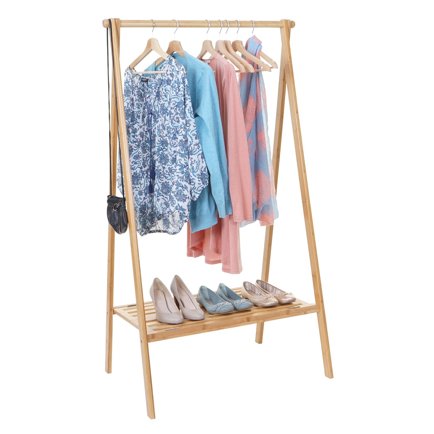 Standgarderobe MCW-B82, Kleiderst&auml;nder Garderobe Garderobenst&auml;nder, Bambus klappbar 150x84x57cm 