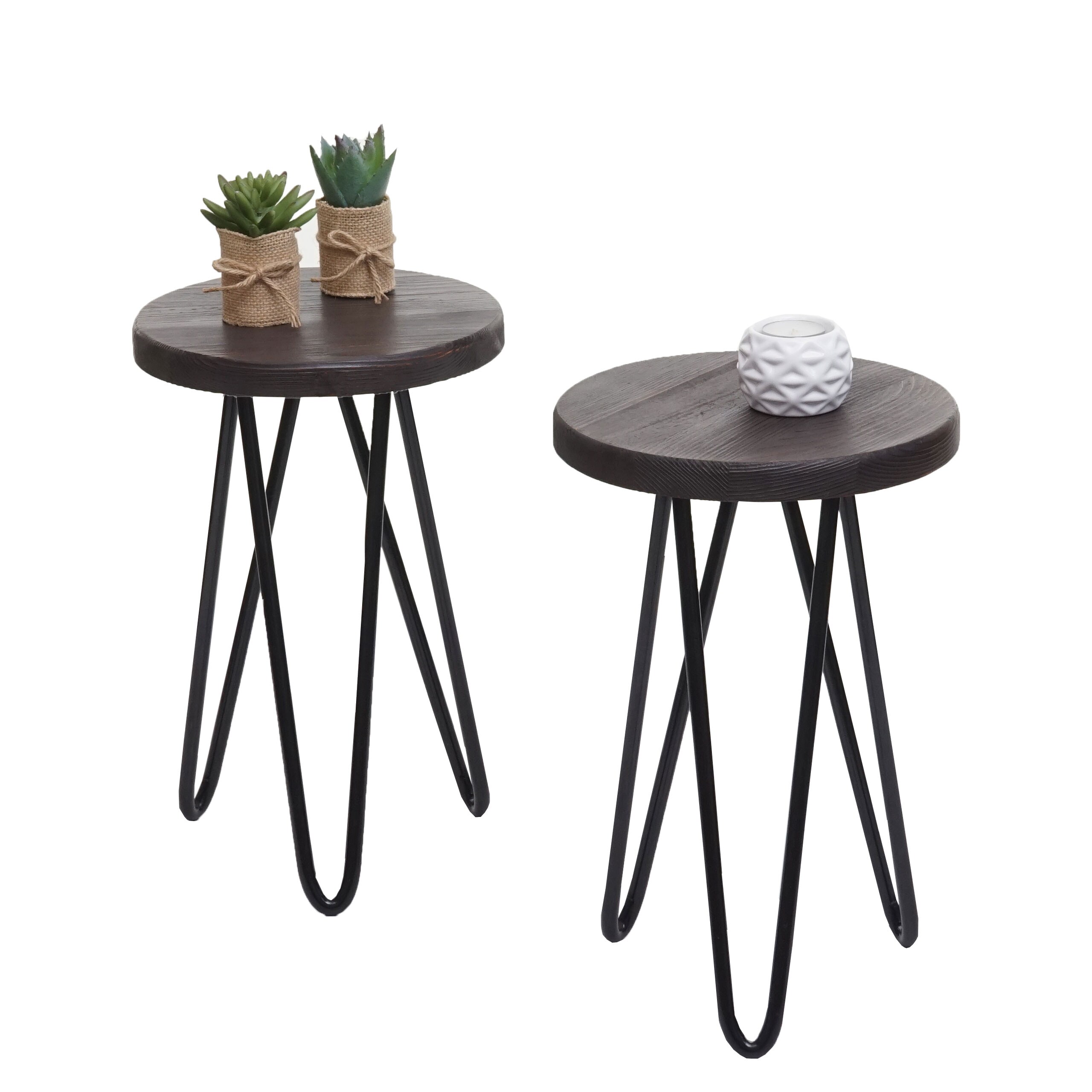 2er-Set Beistelltisch MCW-A80, Nachttisch Kaffeetisch, Industrial Echtholz &Oslash;25cm ~ dunkelbraun 