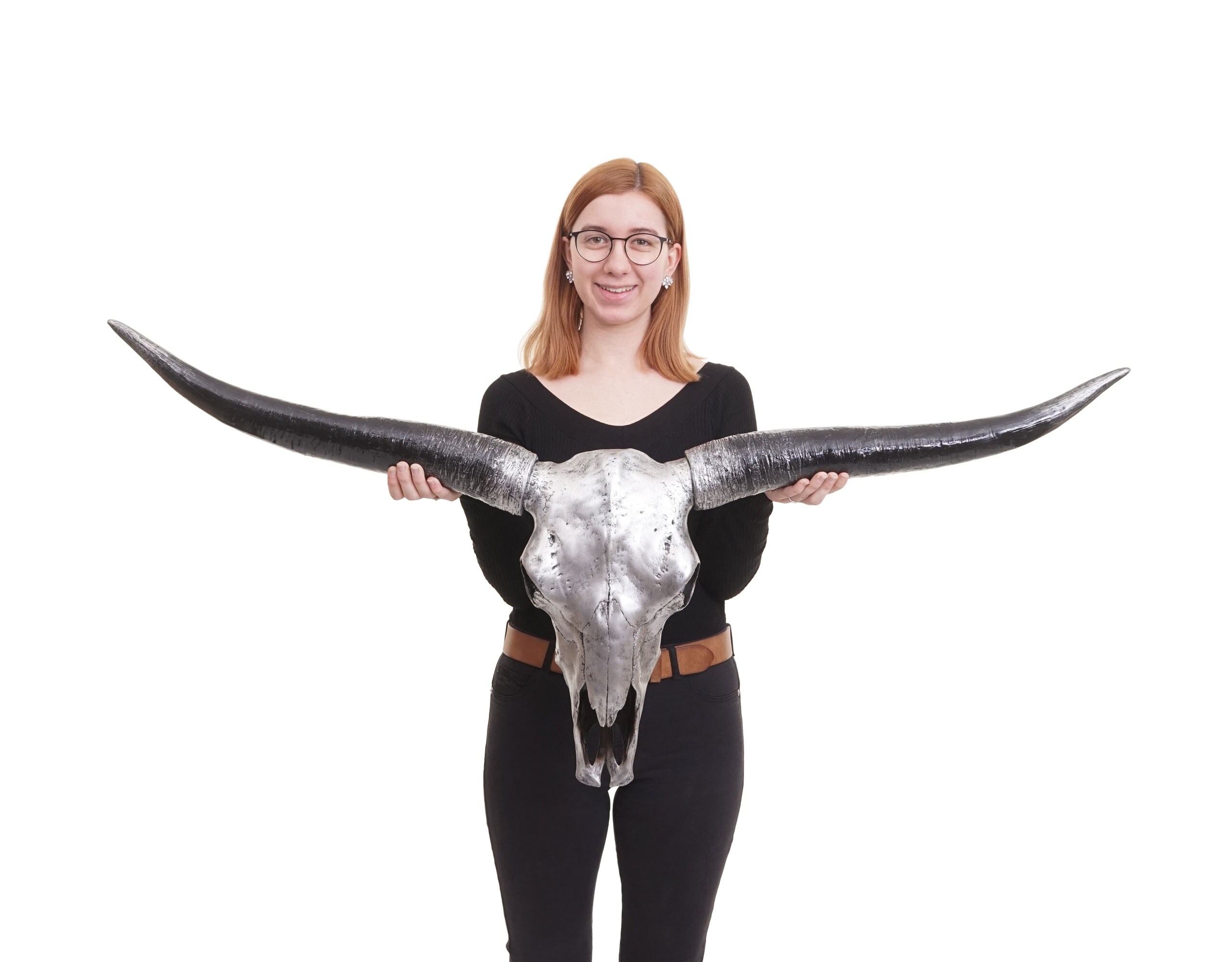 Deko Sch&auml;del 132cm MCW-A14, Polyresin Stier Bulle Longhorn Kopf Troph&auml;e, In-/Outdoor ~ silberfarben 