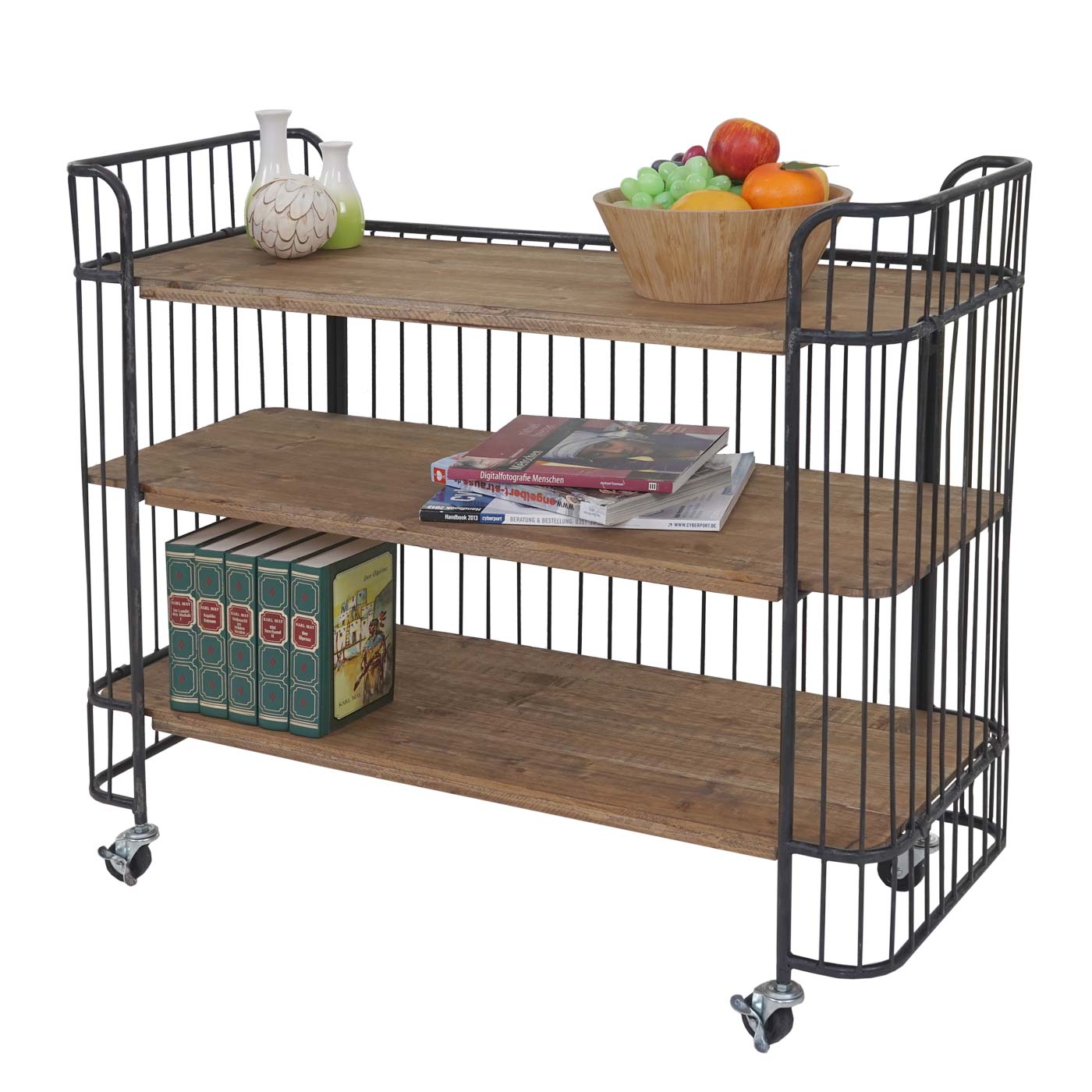 Rollwagen MCW-A43, Rollregal Servierwagen, Tanne Holz massiv Vintage 84x98x36cm 