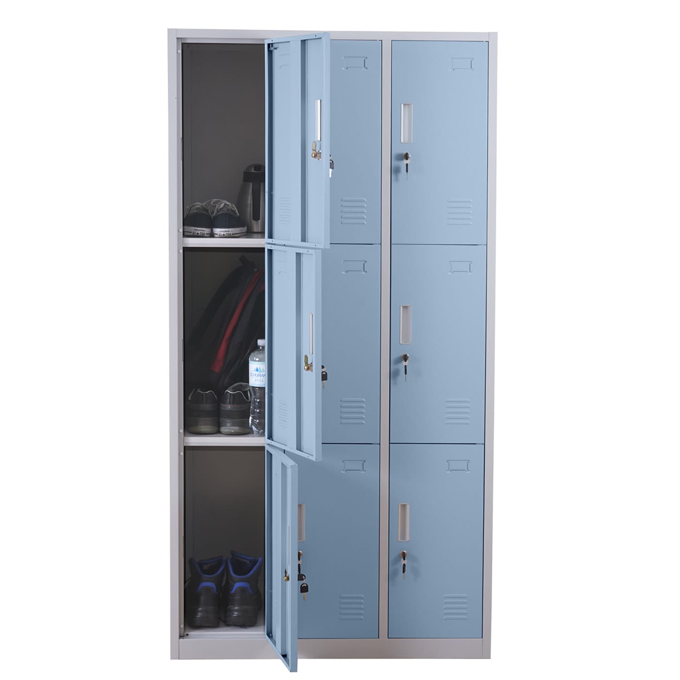 Schlie&szlig;fach Preston T829, Schlie&szlig;fachschrank Wertfachschrank Spind, Metall 9 F&auml;cher, blau 