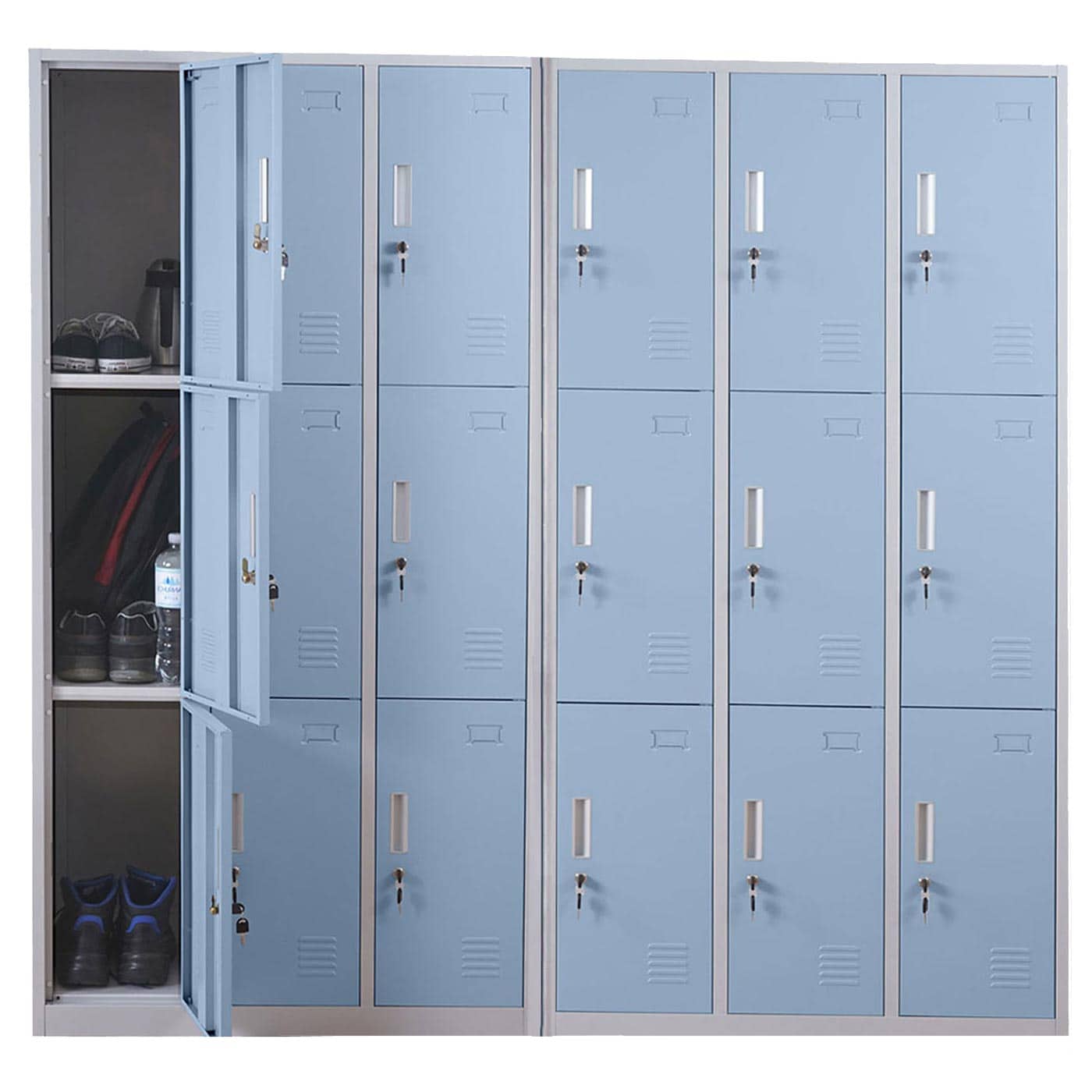Schlie&szlig;fach Preston T829, Schlie&szlig;fachschrank Wertfachschrank Spind, Metall 9 F&auml;cher, blau 