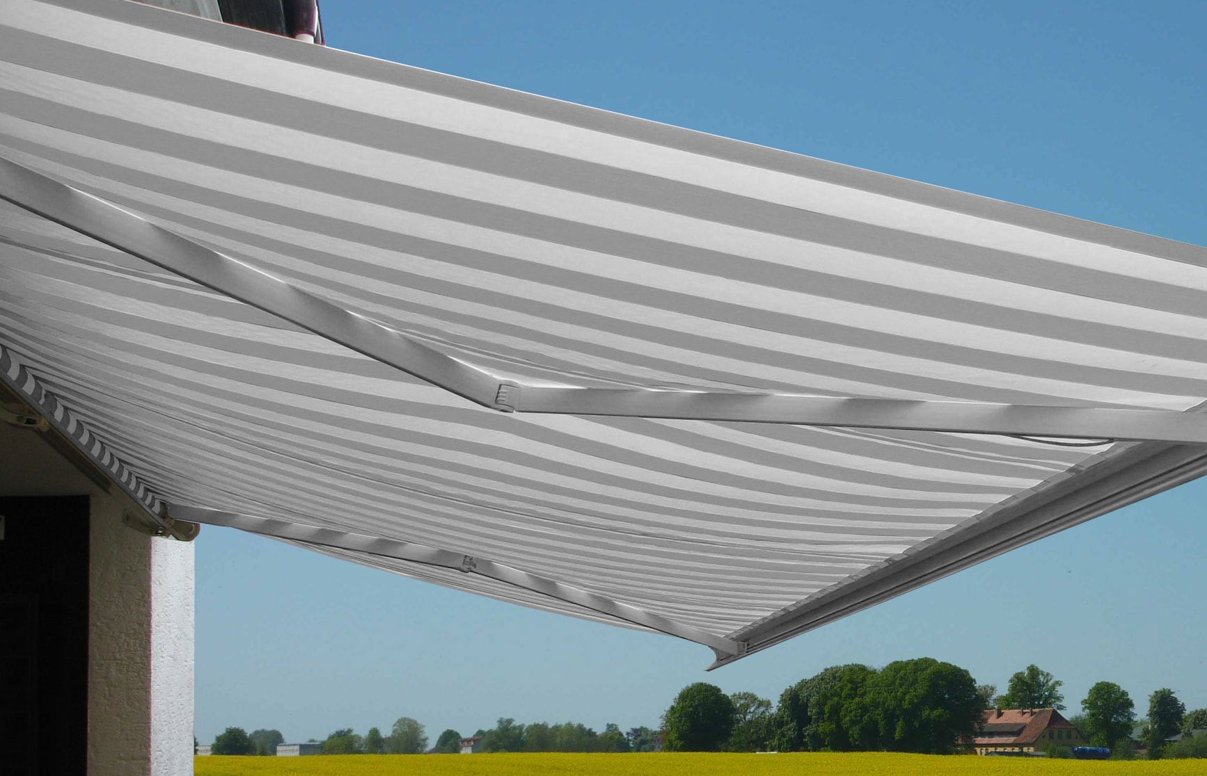 Elektrische Kassettenmarkise H124, Markise Vollkassette 5x3m ~ Acryl Grau/Wei&szlig; 