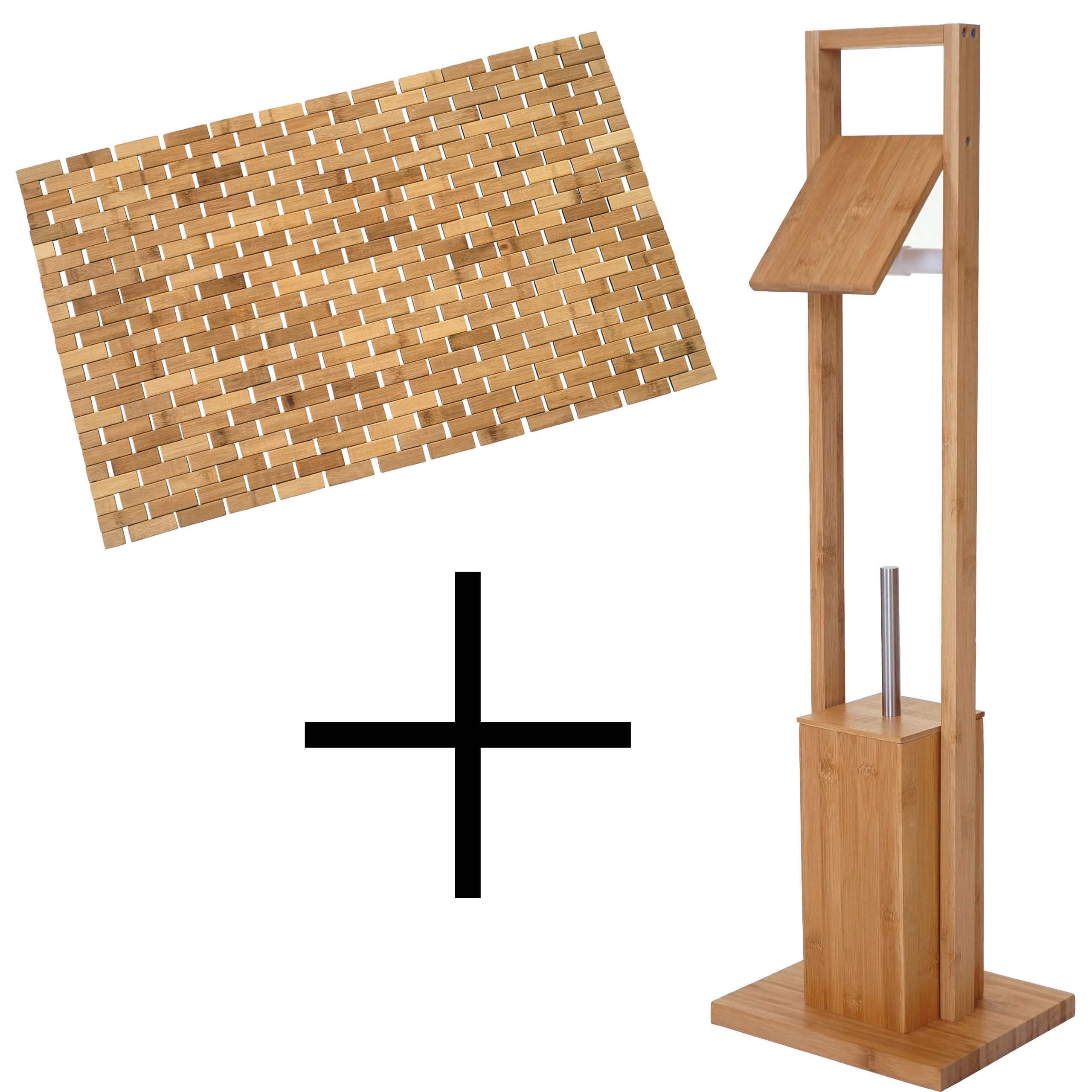 Badezimmerset MCW-B18, WC-Papierhalter Klopapierhalter Badematte Badvorleger Badm&ouml;bel Badset, Bambus 
