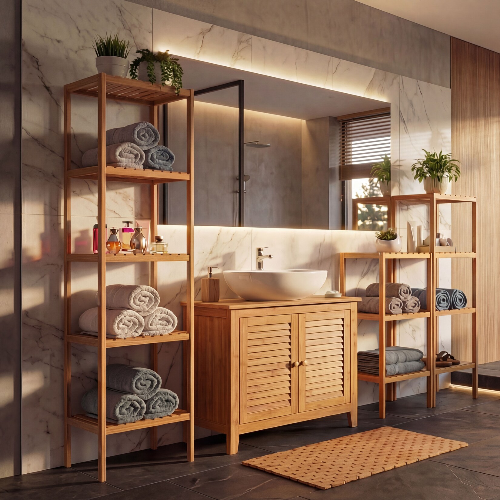 Badezimmerset MCW-B18, Komplett Badezimmer Badmöbel Badset Badschrank, Bambus