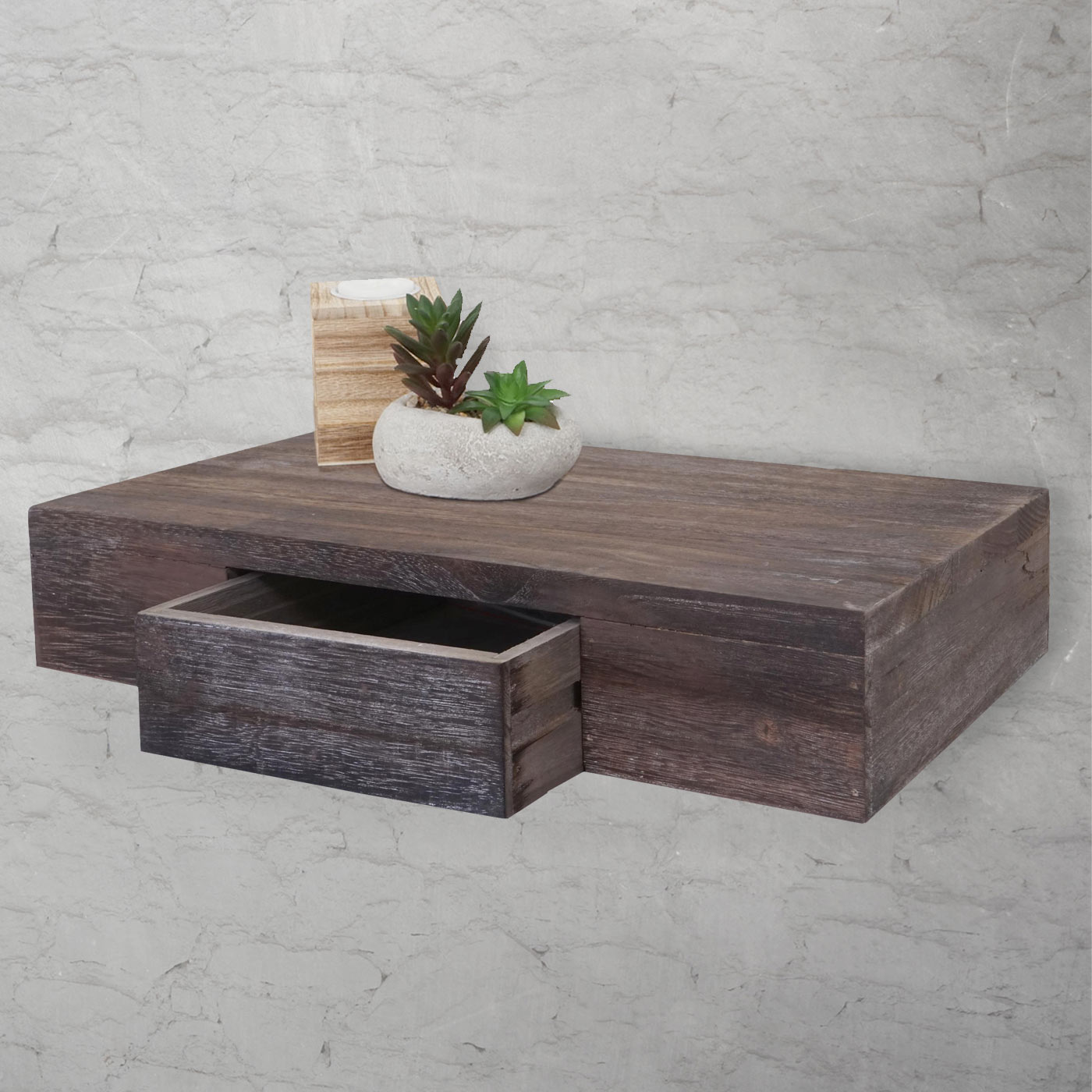 Wandregal Cher, Regal H&auml;ngeregal mit Schublade, 40cm ~ braun shabby 