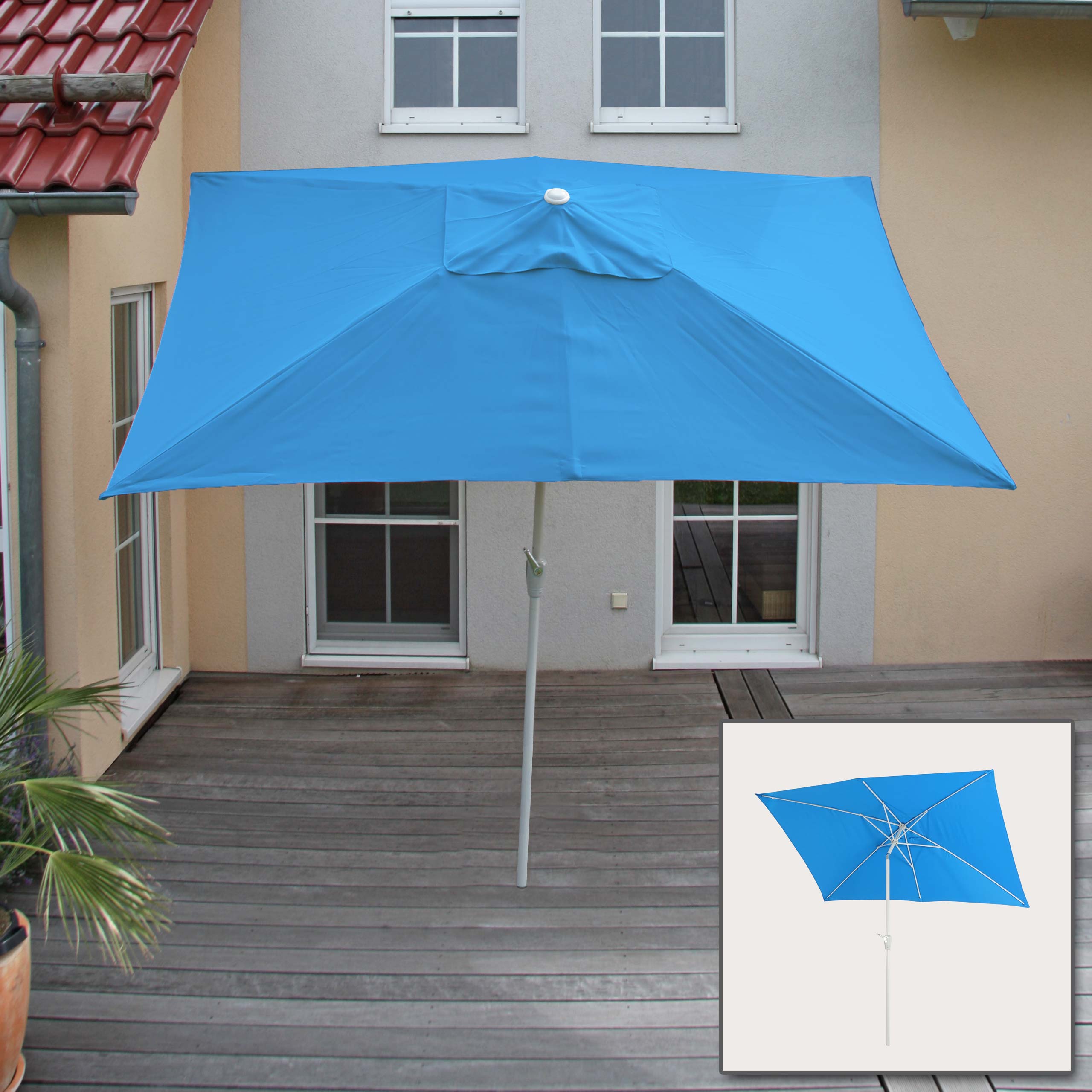 Sonnenschirm Castellammare, Gartenschirm, 2x3m rechteckig neigbar, Polyester/Alu 4,5kg UV-Schutz 50+ ~ blau 