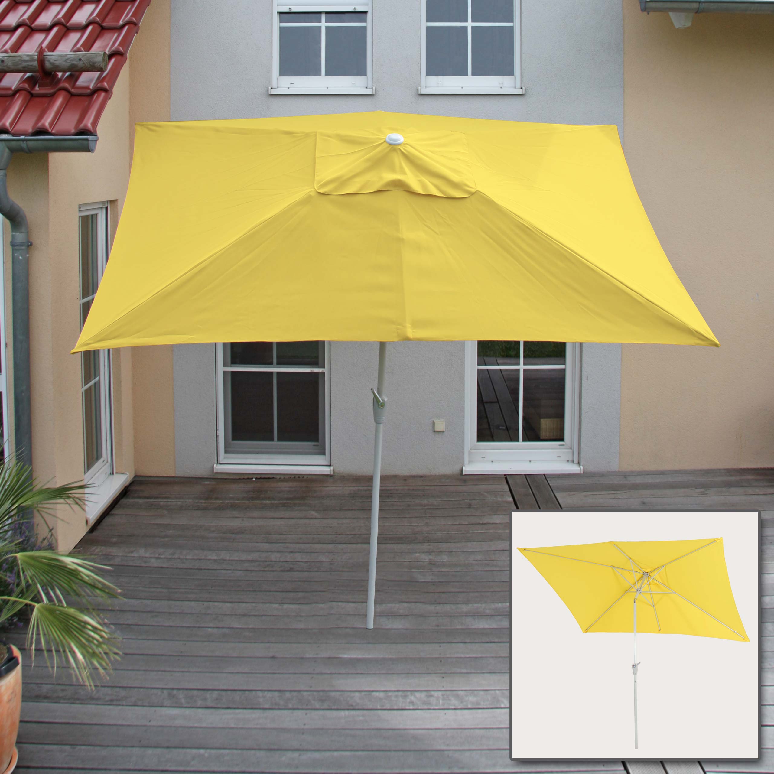 Sonnenschirm Castellammare, Gartenschirm, 2x3m rechteckig neigbar, Polyester/Alu 4,5kg UV-Schutz 50+ ~ gelb 