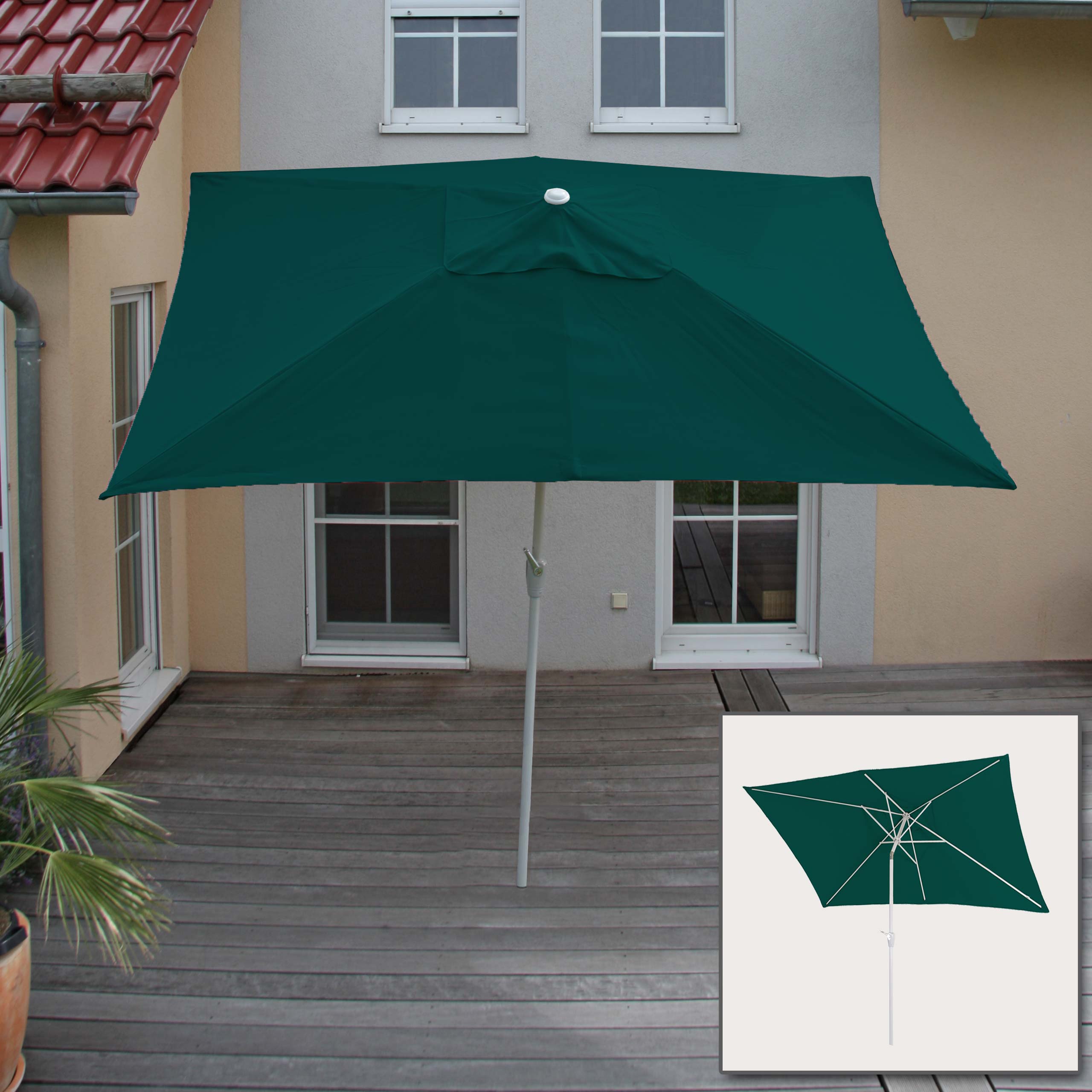 Sonnenschirm Castellammare, Gartenschirm, 2x3m rechteckig neigbar, Polyester/Alu 4,5kg UV-Schutz 50+ ~ gr&uuml;n 