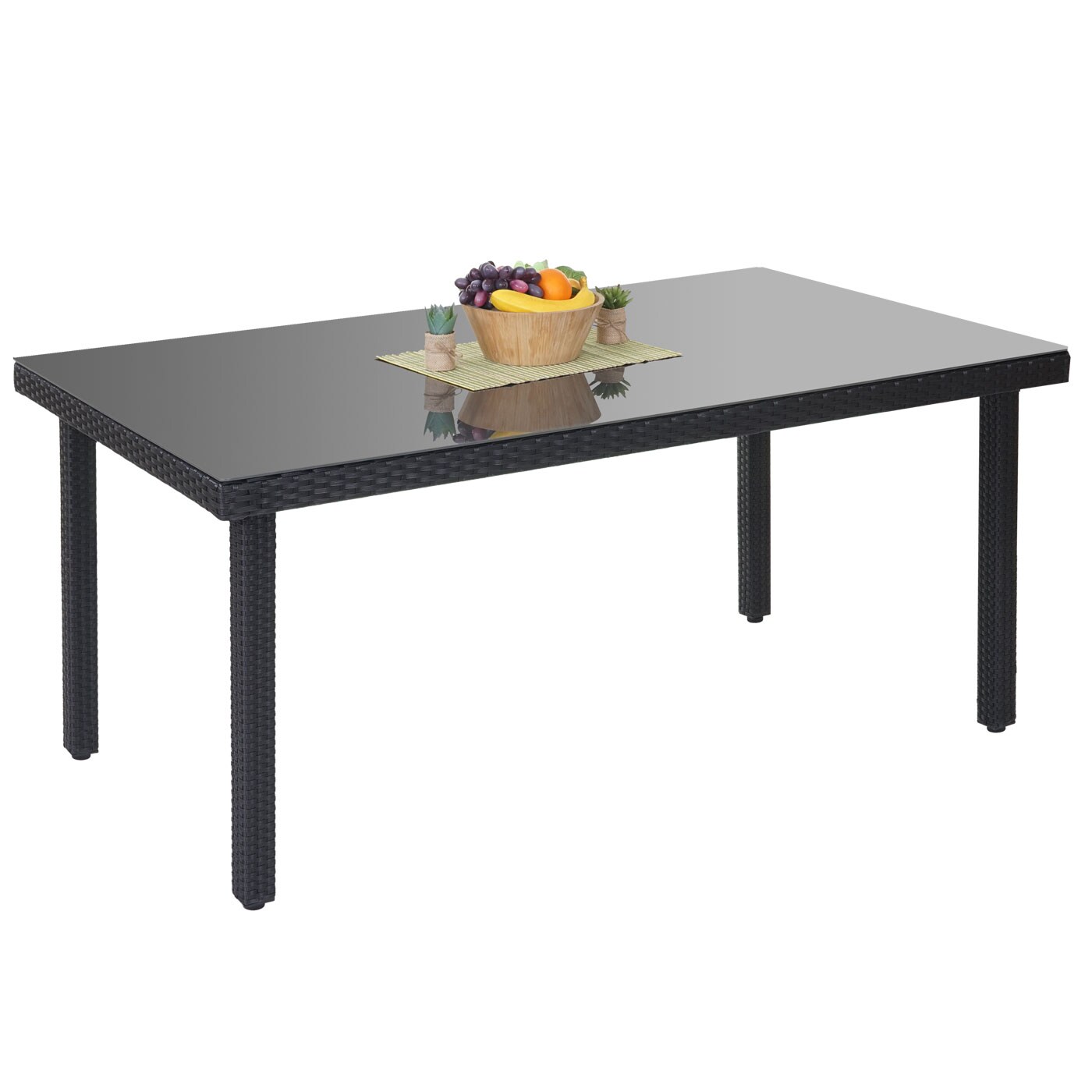 Poly-Rattan Gartentisch Chieti, Esstisch Tisch mit Glasplatte, 160x90x74cm ~ anthrazit 