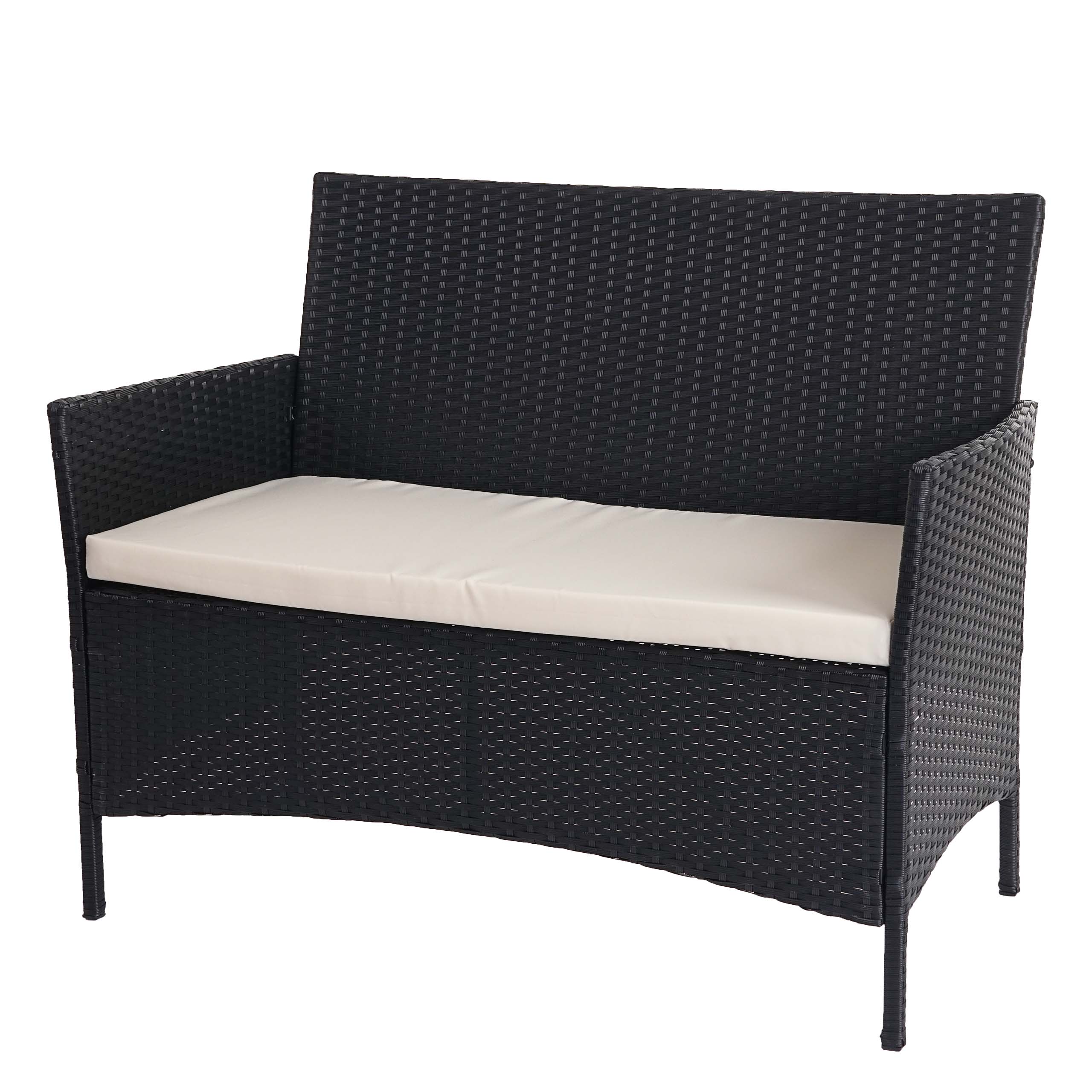 Poly-Rattan Gartenbank Hamar, Sitzbank Bank ~ anthrazit, Kissen creme 