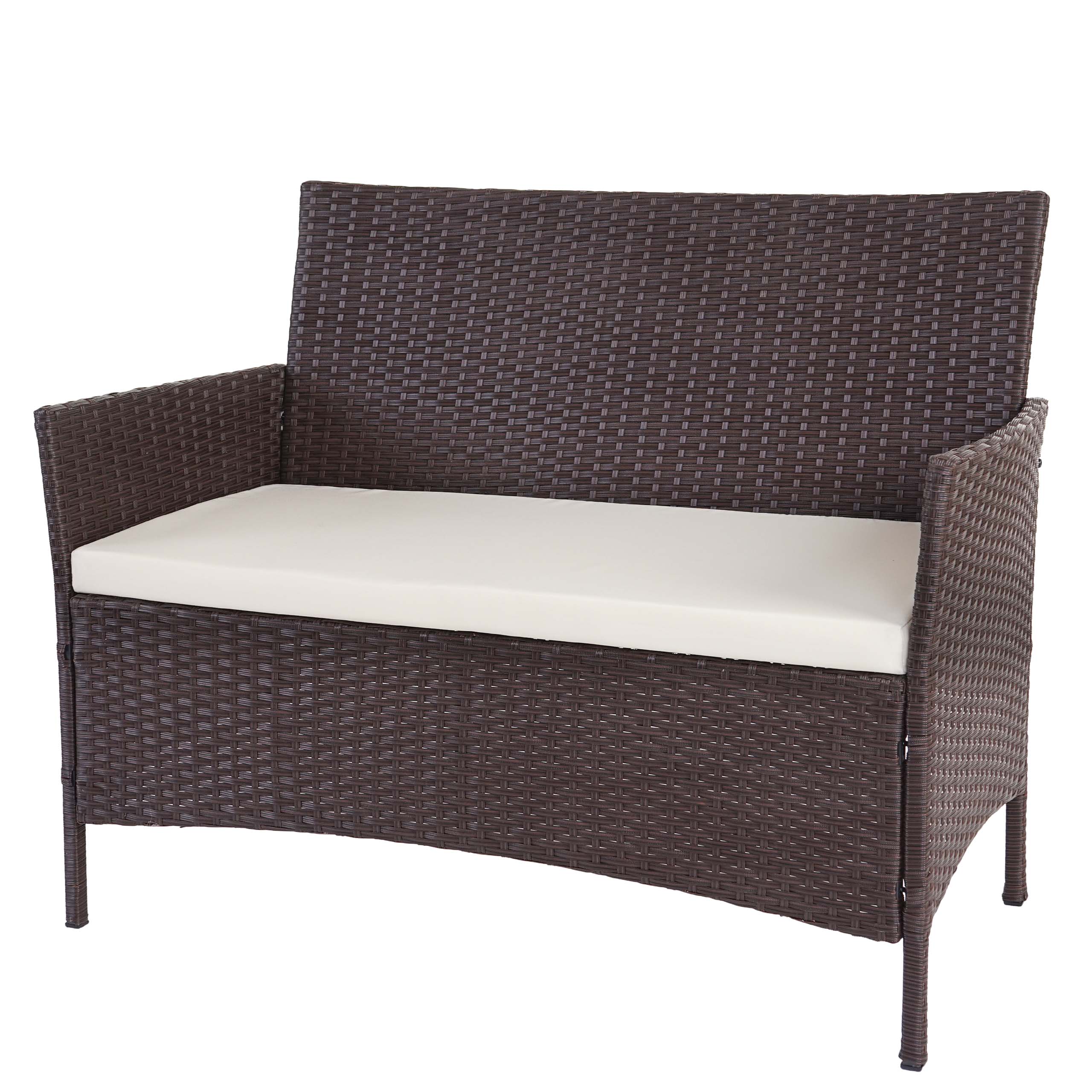 Poly-Rattan Gartenbank Hamar, Sitzbank Bank ~ braun-meliert, Kissen creme 