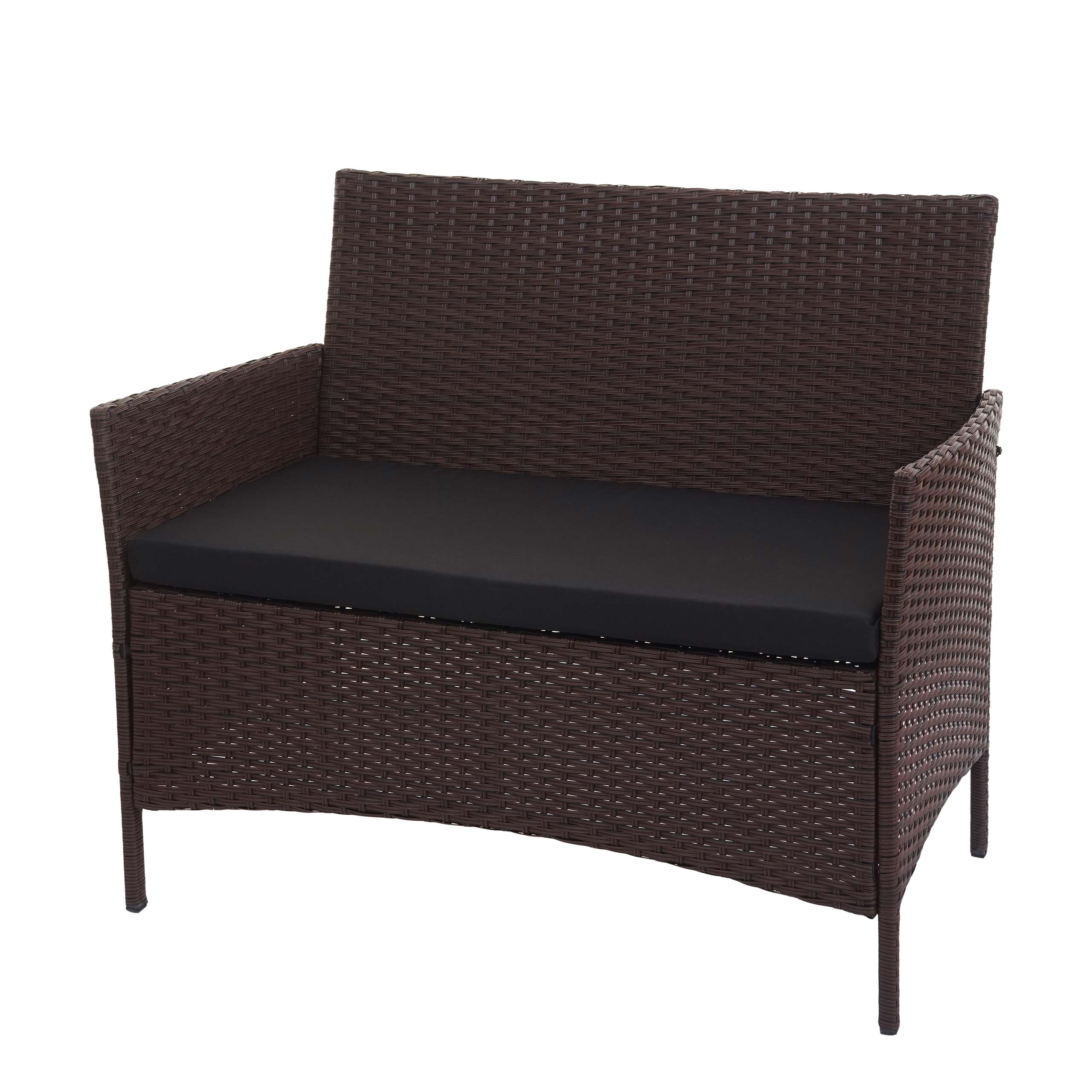 Poly-Rattan Gartenbank Hamar, Sitzbank Bank ~ braun-meliert, Kissen schwarz 