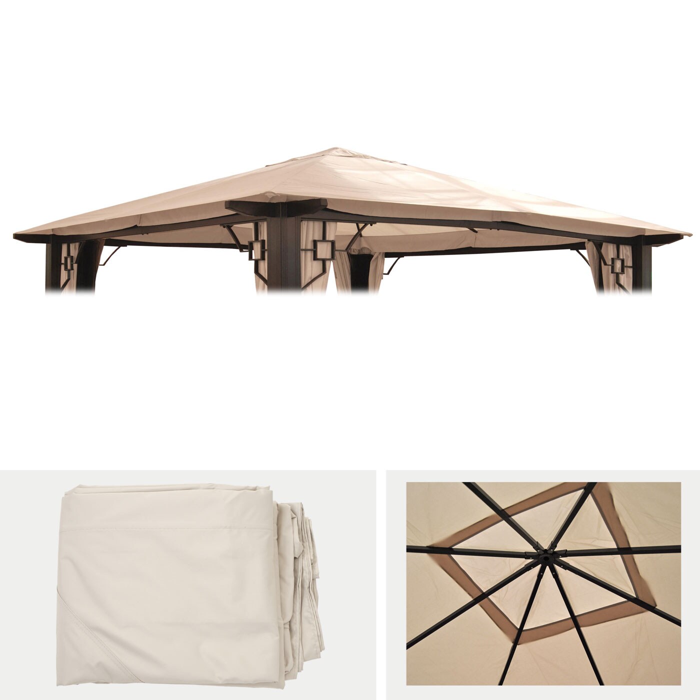 Ersatzbezug f&uuml;r Dach Pergola Pavillon Nisa 3,5x3,5m ~ creme 