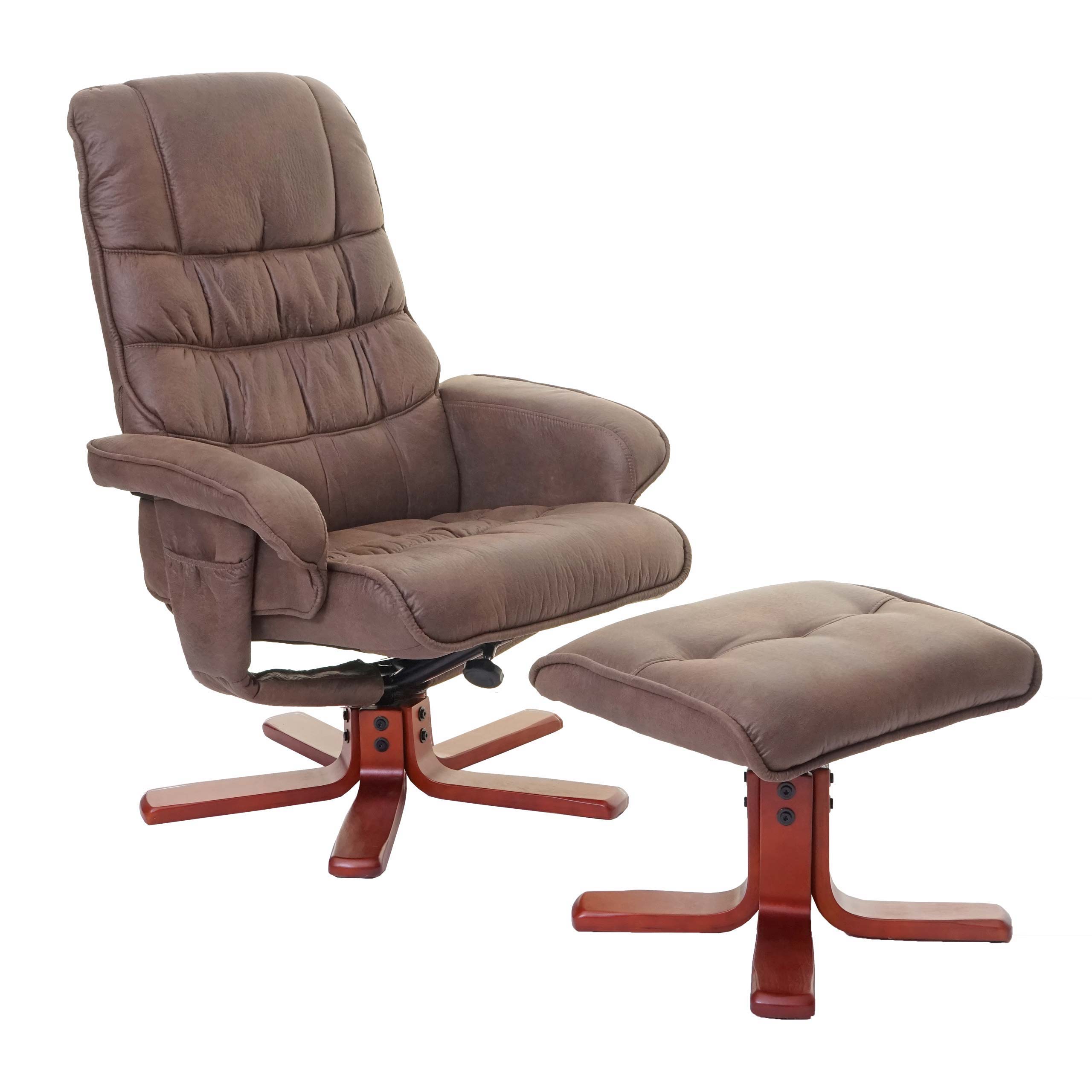 Relaxsessel MCW-E30, Fernsehsessel Liegesessel TV-Sessel mit Hocker ~ Wildlederimitat braun 