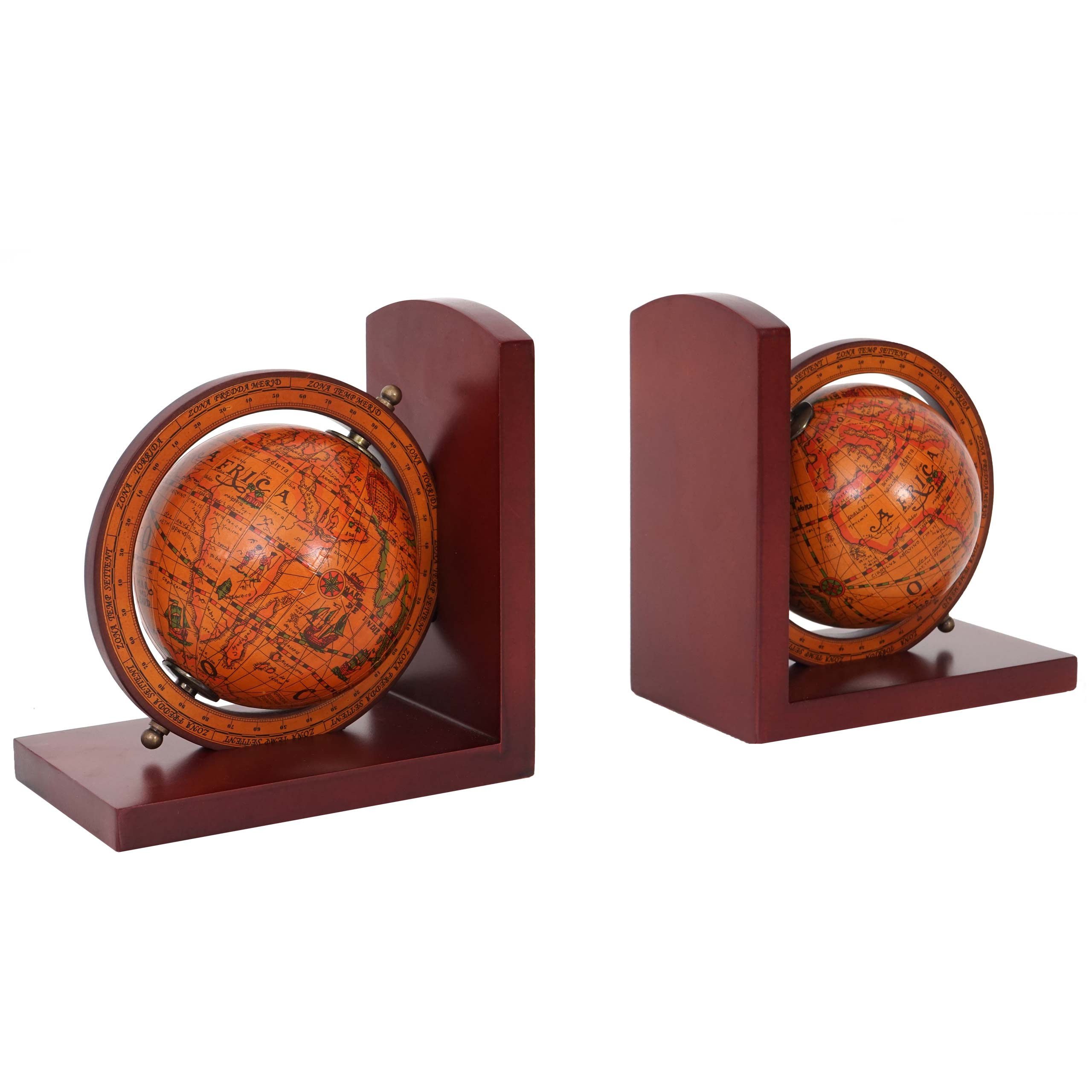 2er-Set Buchst&uuml;tzen MCW-B79, B&uuml;cherst&uuml;tze Globus Weltkugel, MVG-zertifiziert braun 