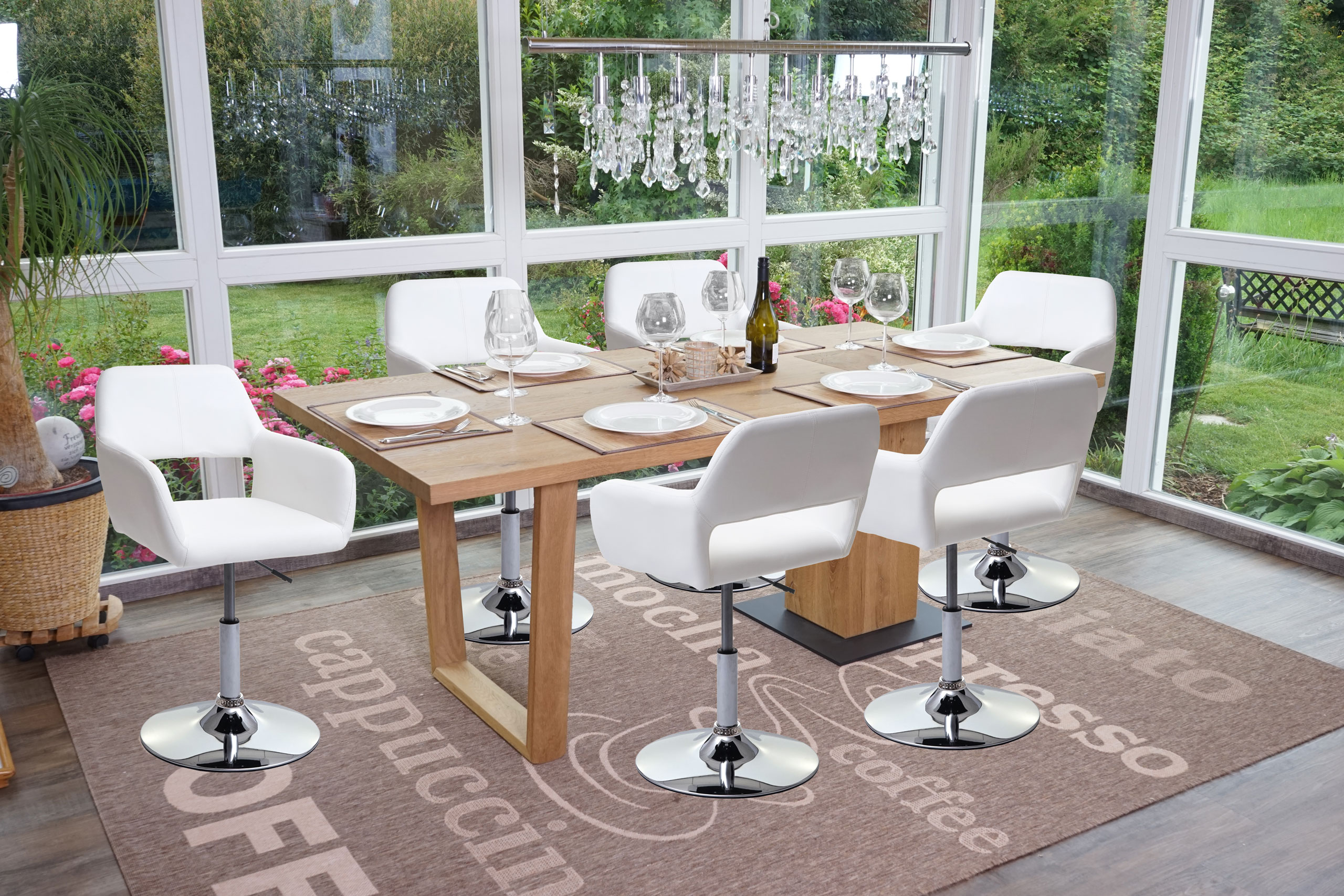 6er-Set Esszimmerstuhl MCW-A50 III, Stuhl K&uuml;chenstuhl, Retro 50er Jahre, Kunstleder ~ wei&szlig;, Chromfu&szlig; 