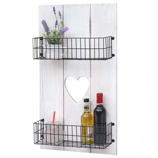 Wandregal MCW-D42, Wandpaneel Holzregal Regal mit Körben, Massivholz ~ weiß shabby, 70x40x10cm 