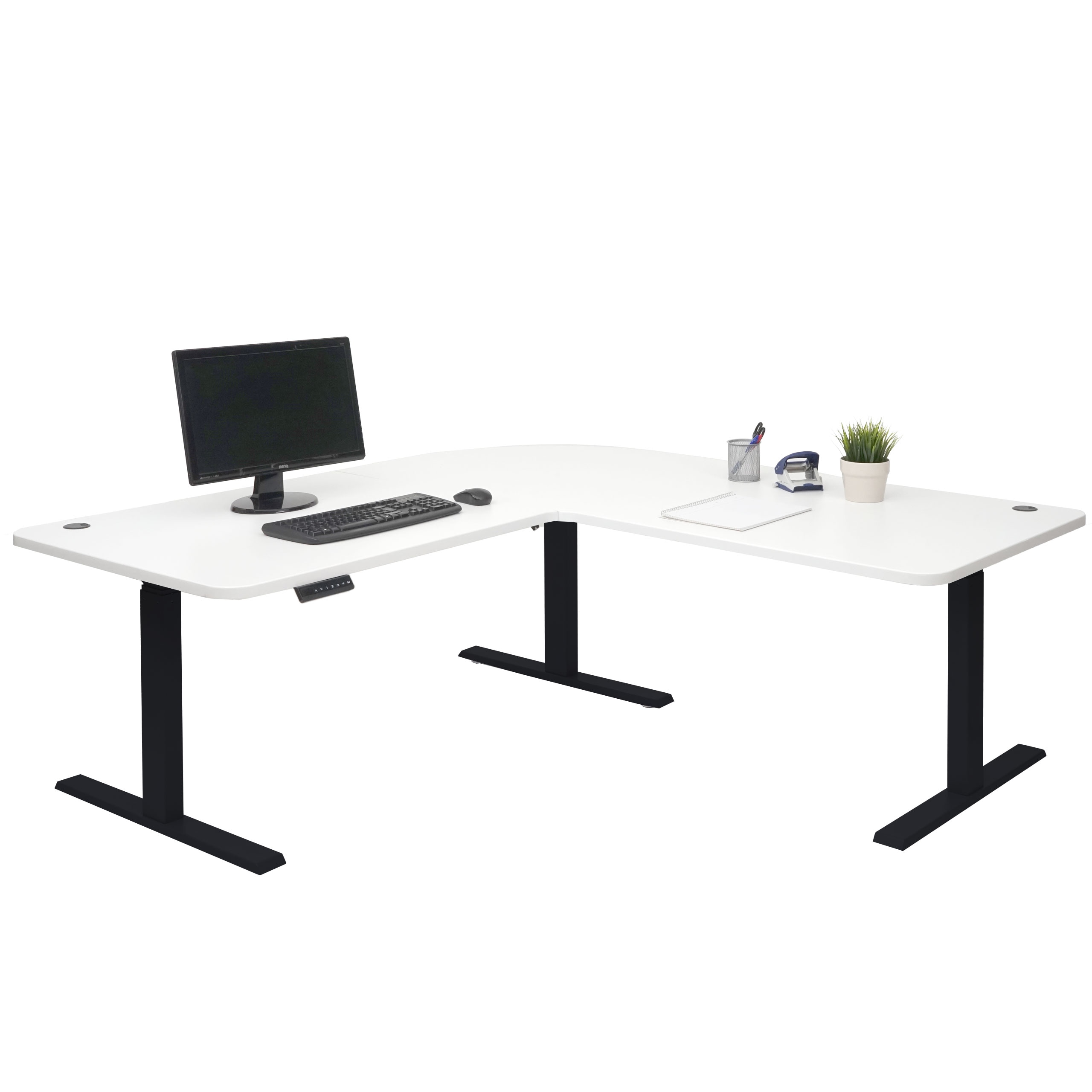 Eck-Schreibtisch MCW-D40, B&uuml;rotisch Computertisch elektrisch h&ouml;henverstellbar 178x178cm 84kg MVG ~ wei&szlig;, schwarz 
