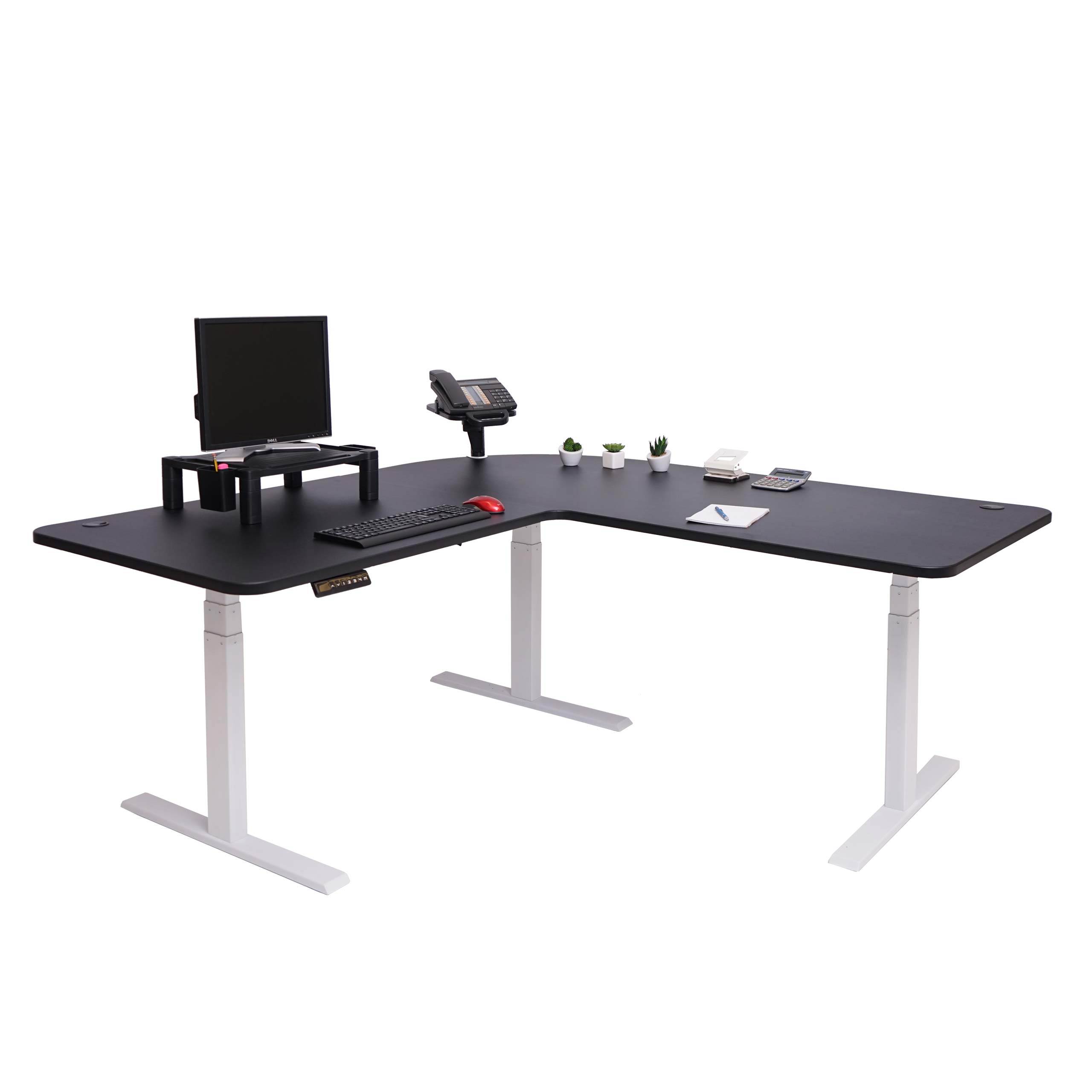 Eck-Schreibtisch MCW-D40, B&uuml;rotisch Computertisch elektrisch h&ouml;henverstellbar 178x178cm 84kg MVG ~ schwarz, wei&szlig; 