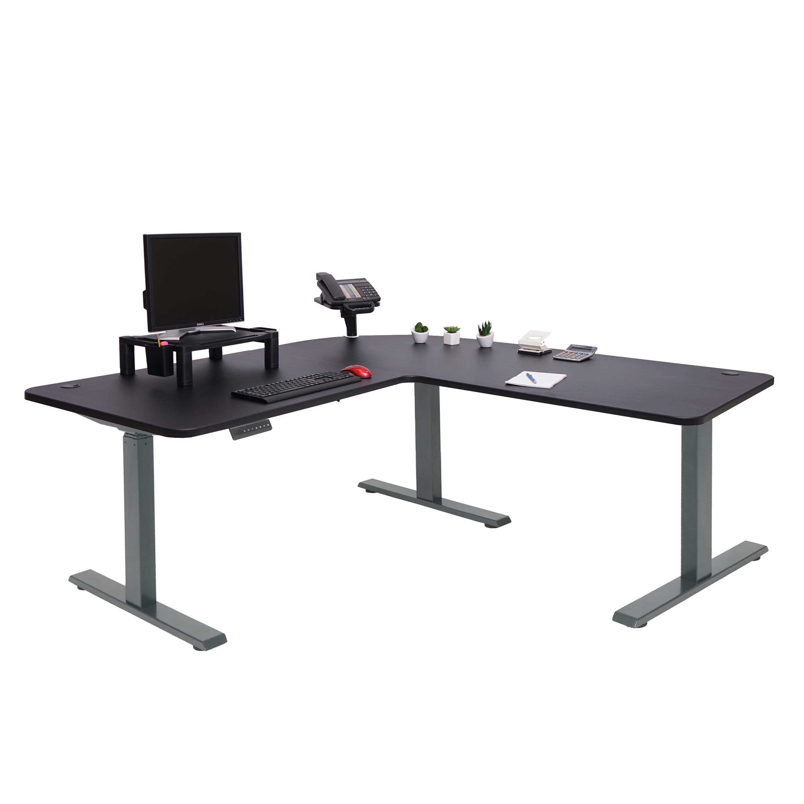 Eck-Schreibtisch MCW-D40, Computertisch elektrisch h&ouml;henverstellbar 178x178cm 84kg MVG ~ schwarz, anthrazit-grau 