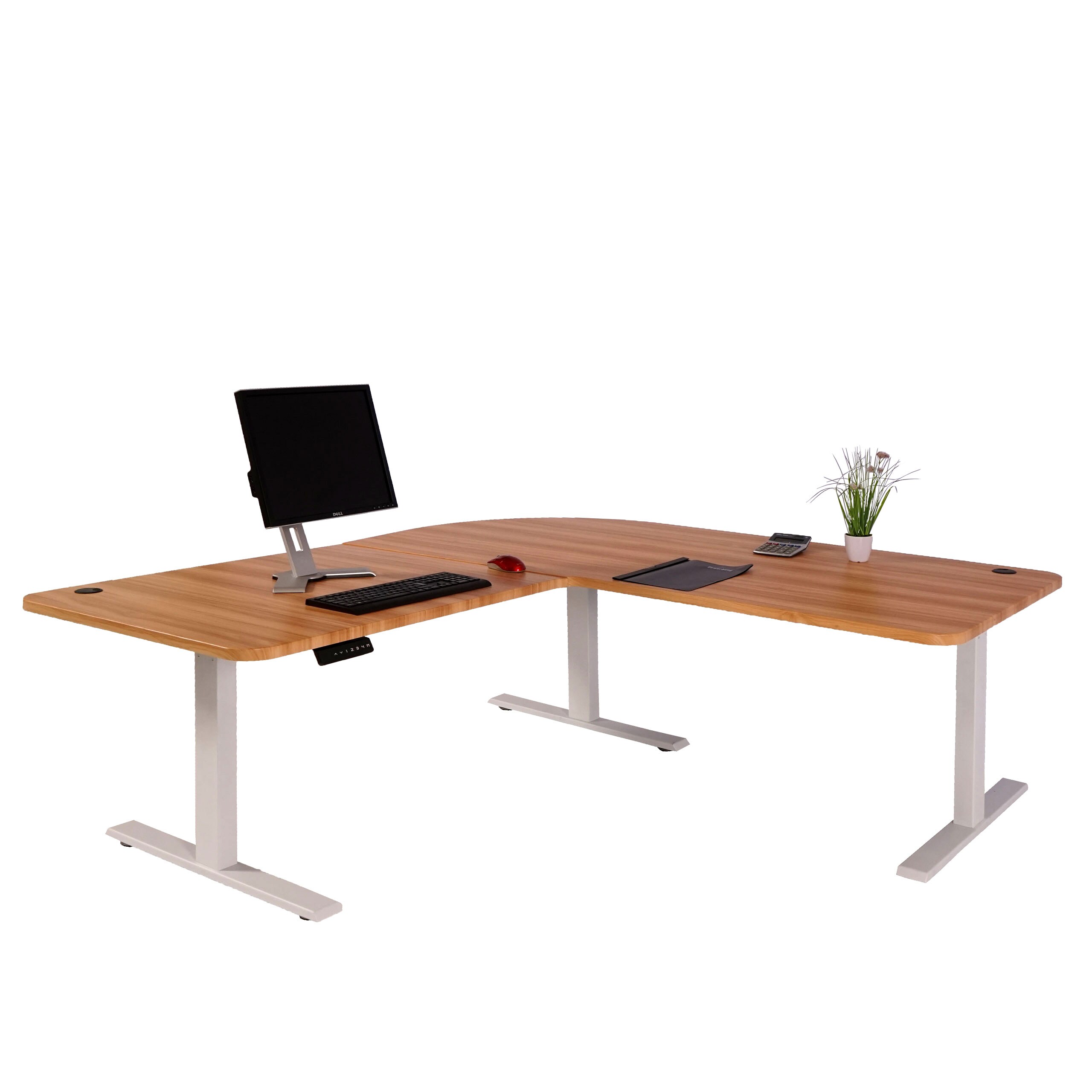 Eck-Schreibtisch MCW-D40, Computertisch elektrisch h&ouml;henverstellbar 178x178cm 84kg MVG ~ Eiche-Dekor, wei&szlig; 