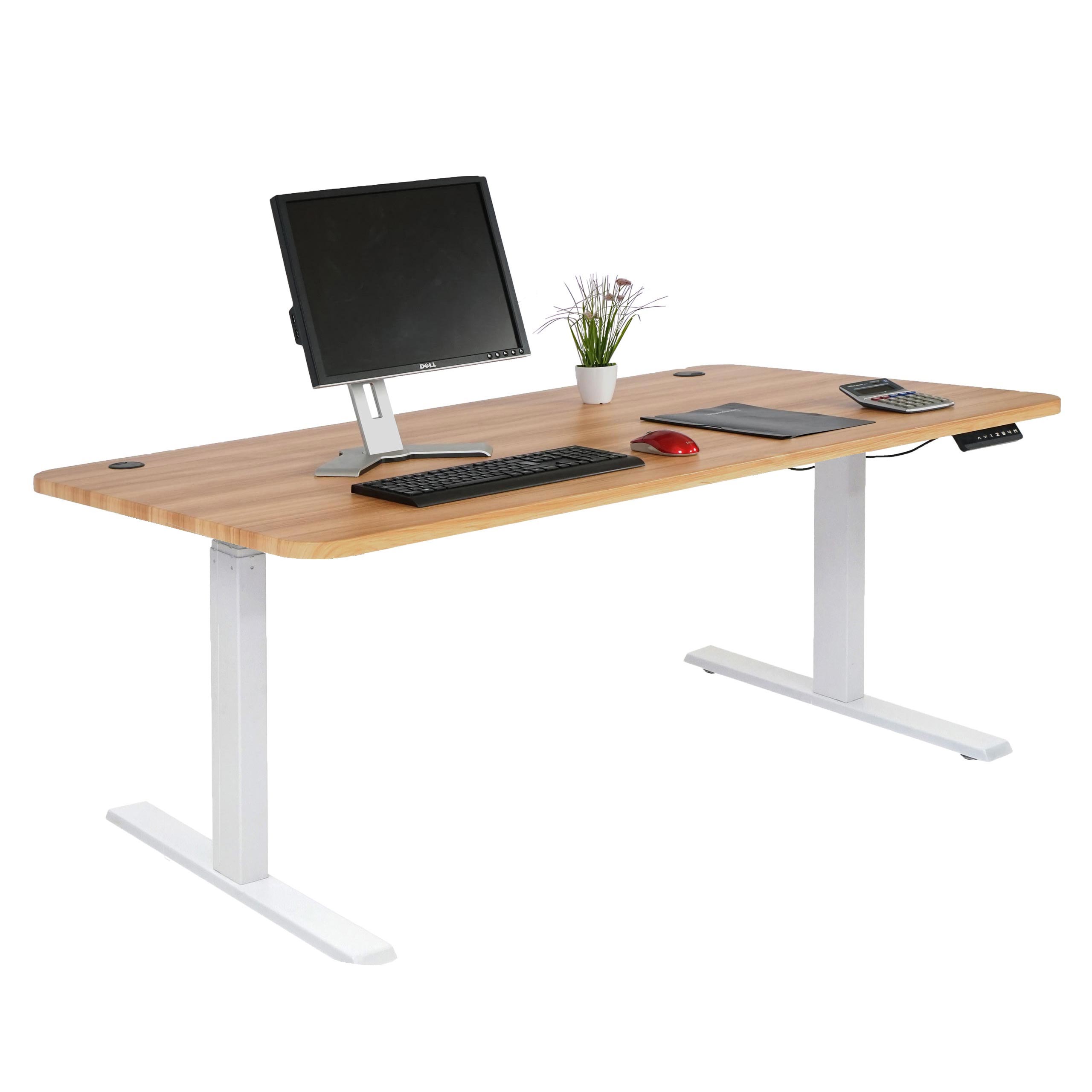 Schreibtisch MCW-D40, Computertisch, elektrisch h&ouml;henverstellbar 160x80cm 53kg MVG ~ Eiche-Dekor, wei&szlig; 
