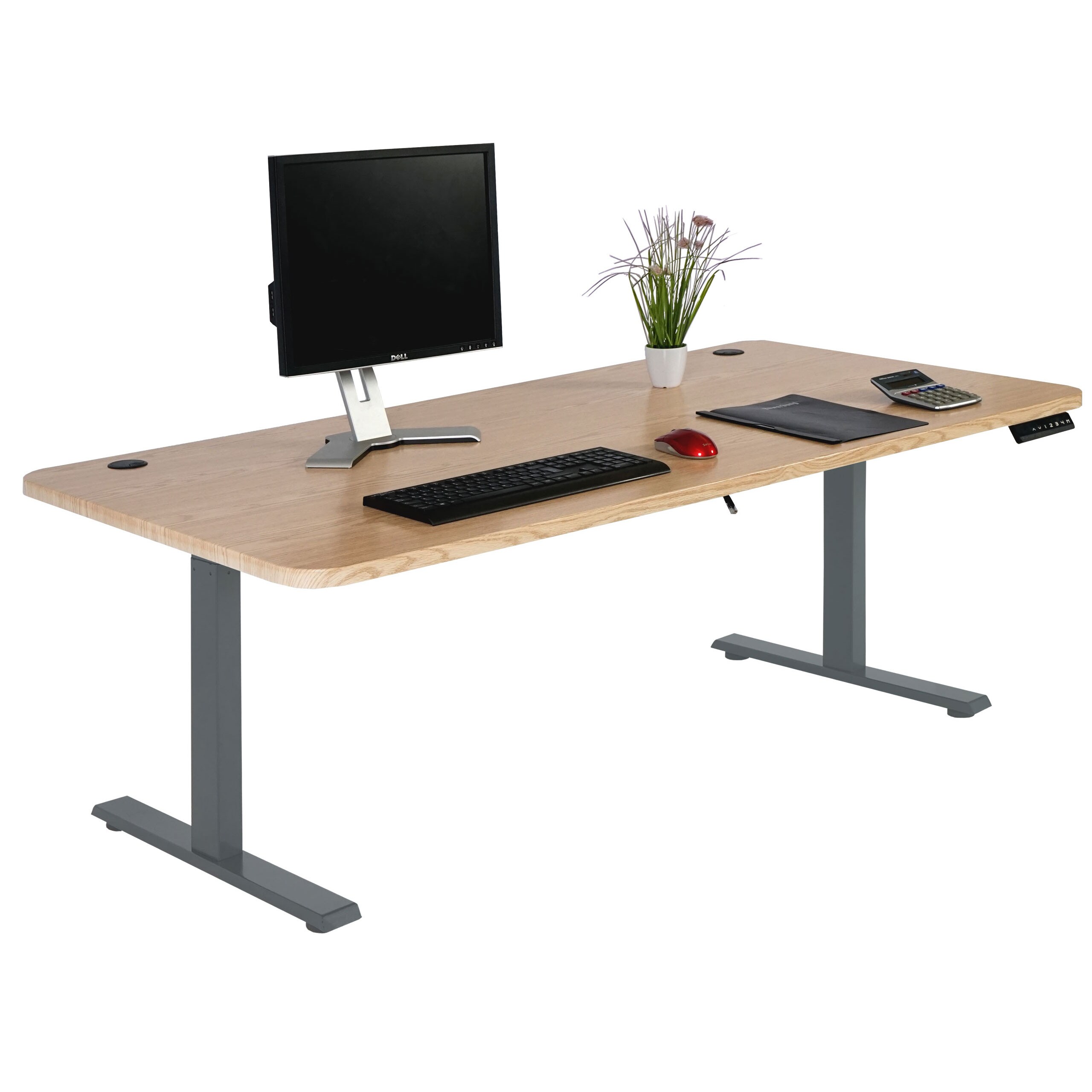 Schreibtisch MCW-D40, Computertisch, elektrisch h&ouml;henverstellbar 160x80cm 53kg MVG ~ hellbraun, anthrazit-grau 