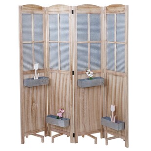 Paravent MCW-D26 Pflanzkörbe, Raumteiler Trennwand spanische Wand Sichtschutz, Holz Metall 170x161x29cm 