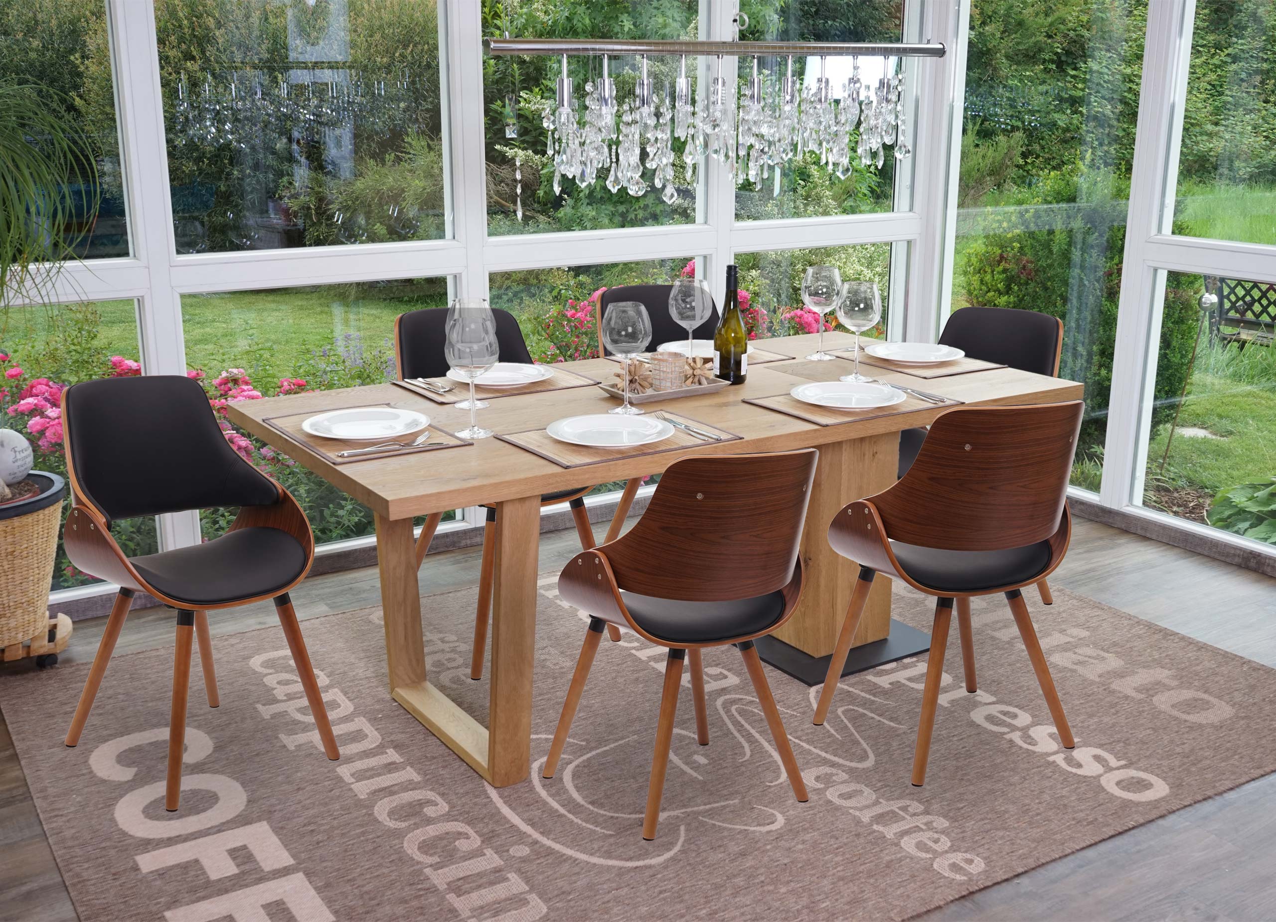 6er-Set Esszimmerstuhl MCW-D23, K&uuml;chenstuhl Stuhl, Retro-Design ~ Kunstleder schwarz 