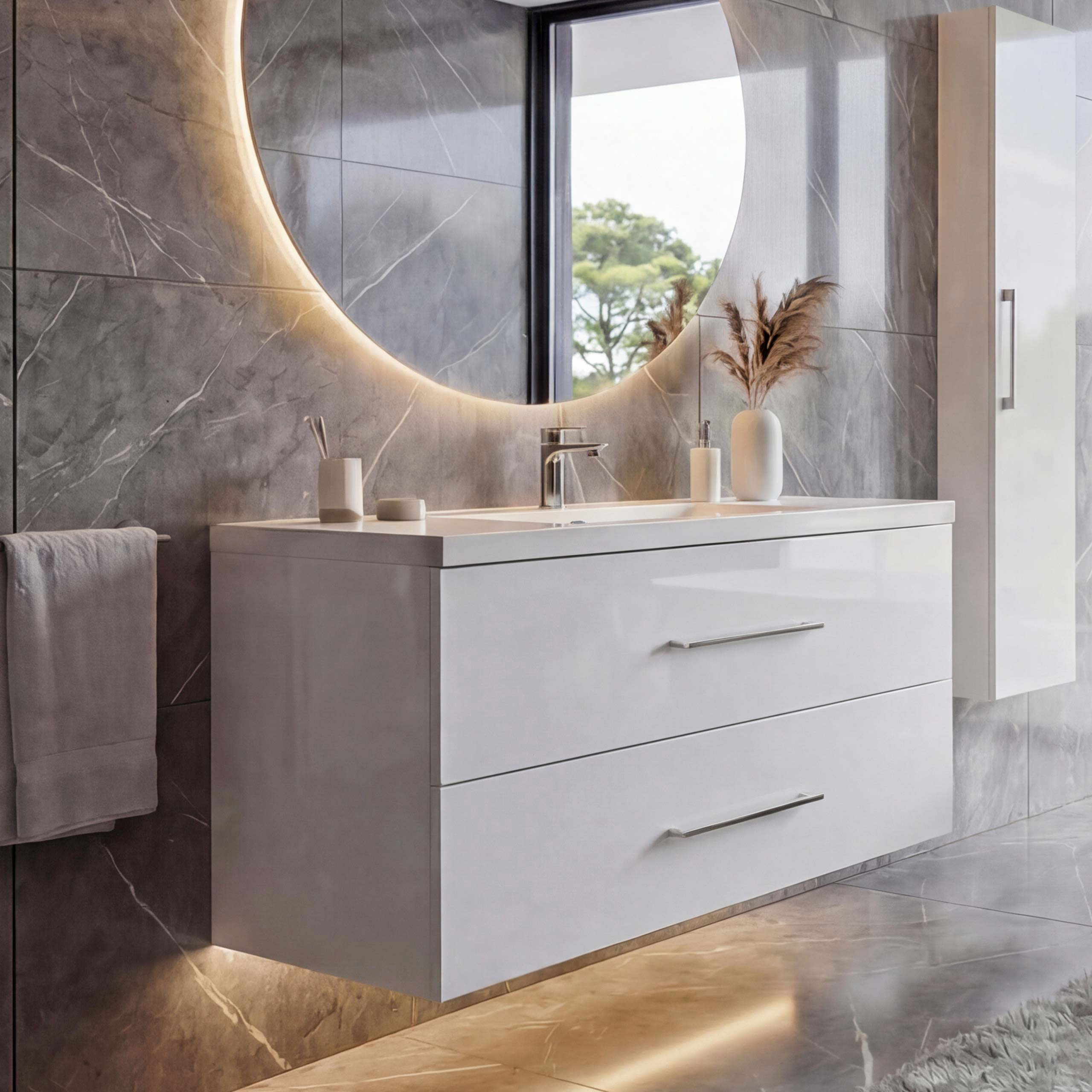 Premium Waschbecken + Unterschrank MCW-D16, Waschbecken Waschtisch, hochglanz 90cm ~ wei&szlig; 