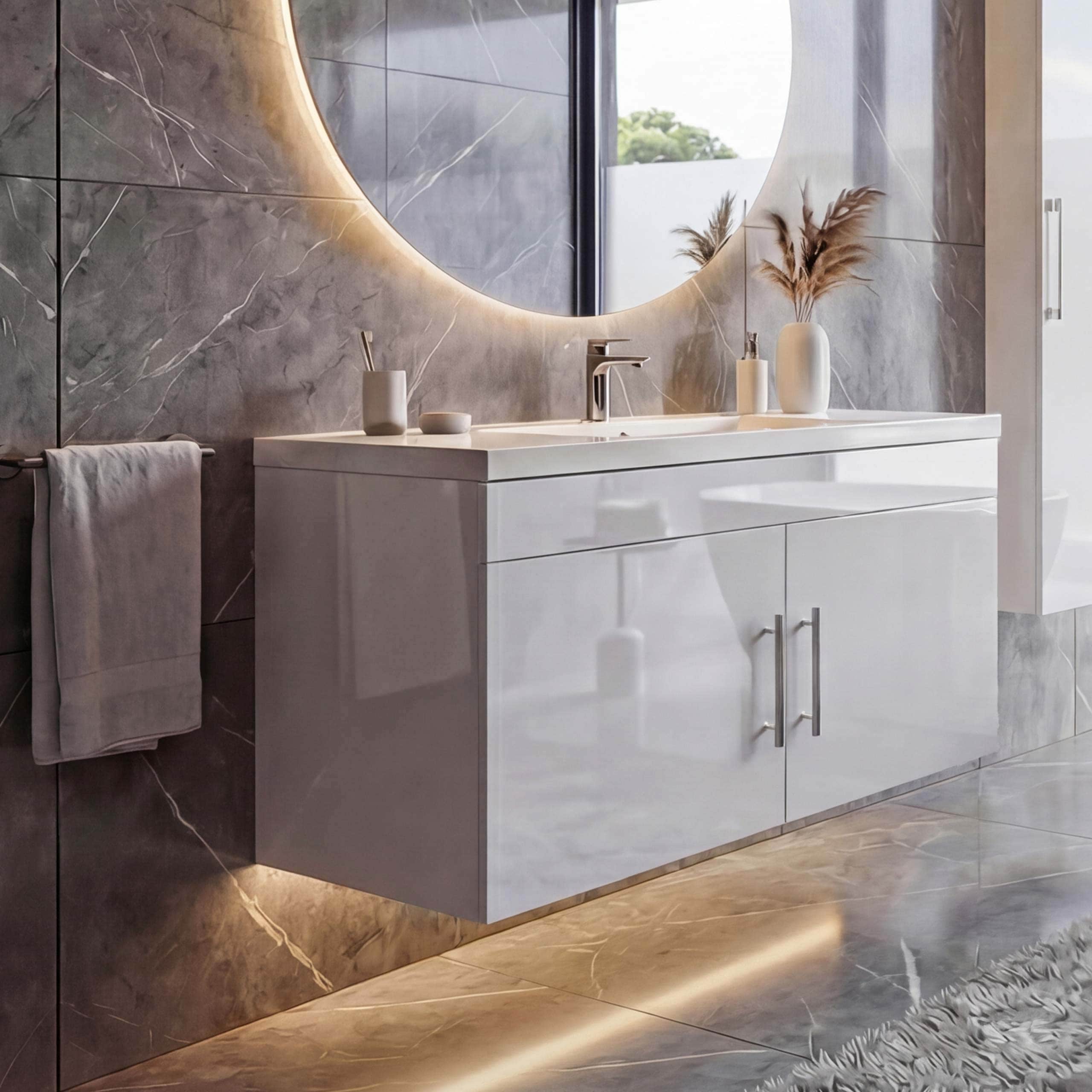 Waschbecken + Unterschrank MCW-D16, Waschbecken Waschtisch, MVG-zertifiziert, hochglanz 90cm ~ wei&szlig; 