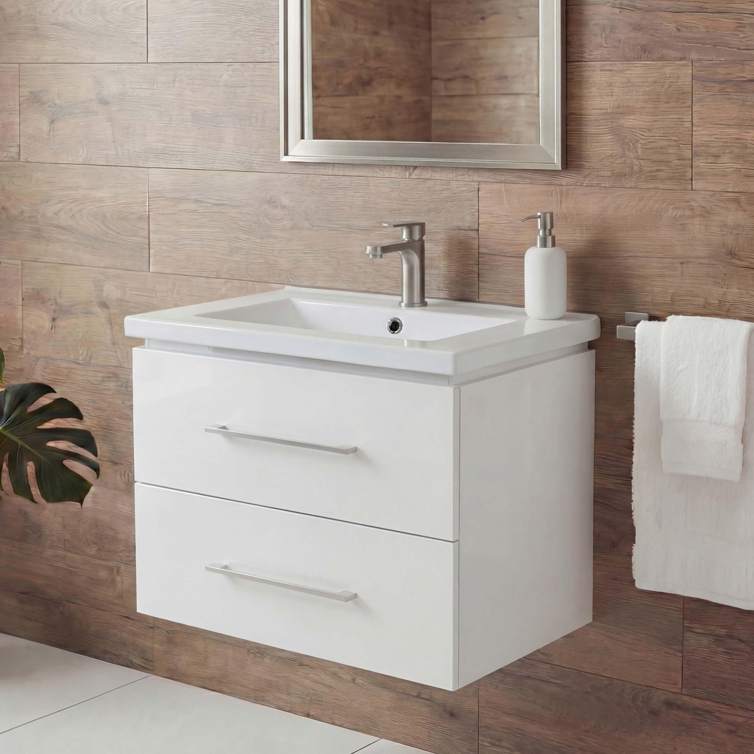 Premium Waschbecken + Unterschrank MCW-D16, Waschbecken Waschtisch, hochglanz 60cm ~ wei&szlig; 