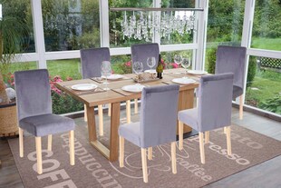 6er-Set Esszimmerstuhl Stuhl Küchenstuhl Littau, Samt ~ grau, helle Beine 