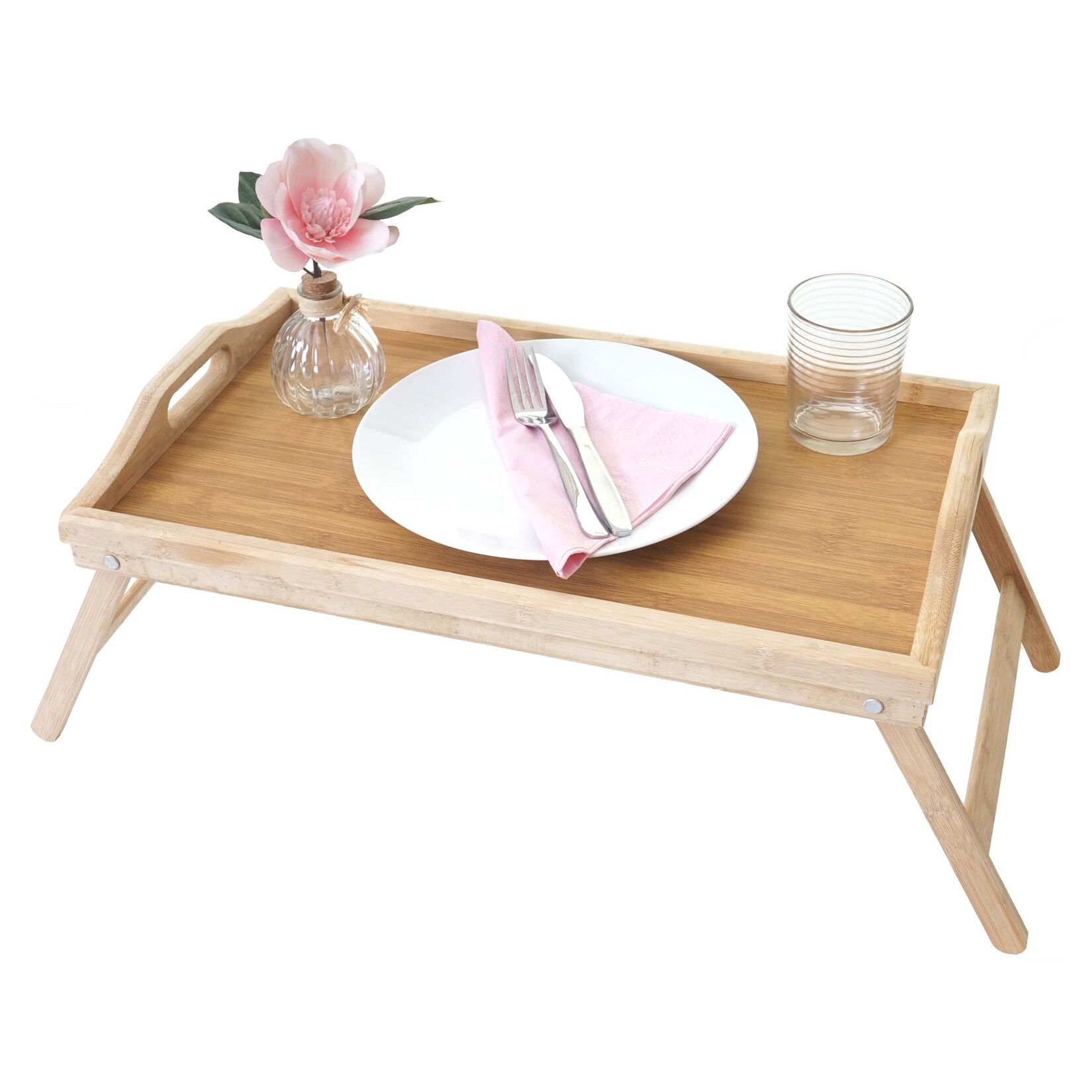 Tablett -B88, Serviertablett Holztablett Frühstückstablett Dekotablett, Bambus 21x64x30cm