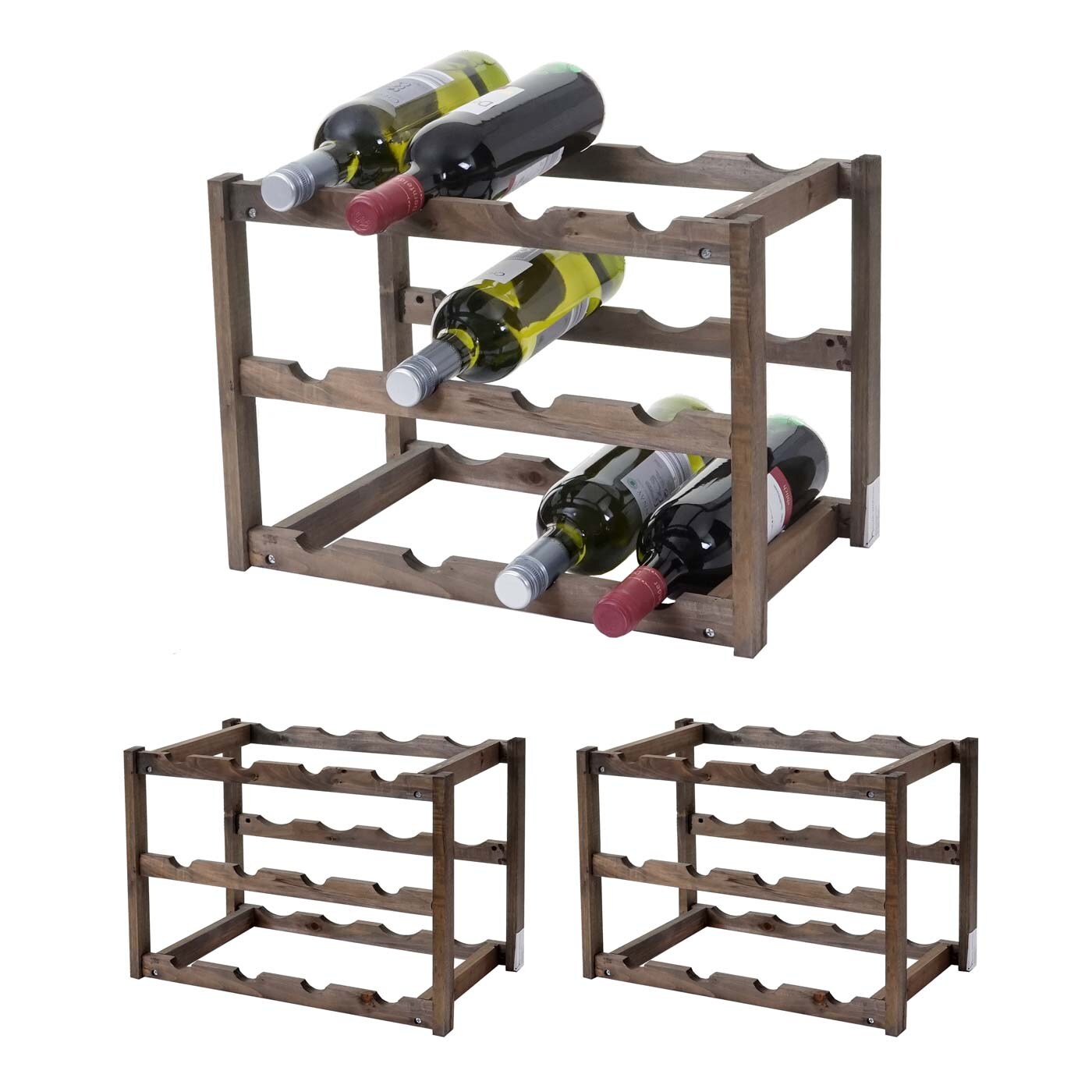 Weinregal MCW-B58, Flaschenregal Weinständer Weinhalter, Tanne 3 Böden ~ 3 Stück