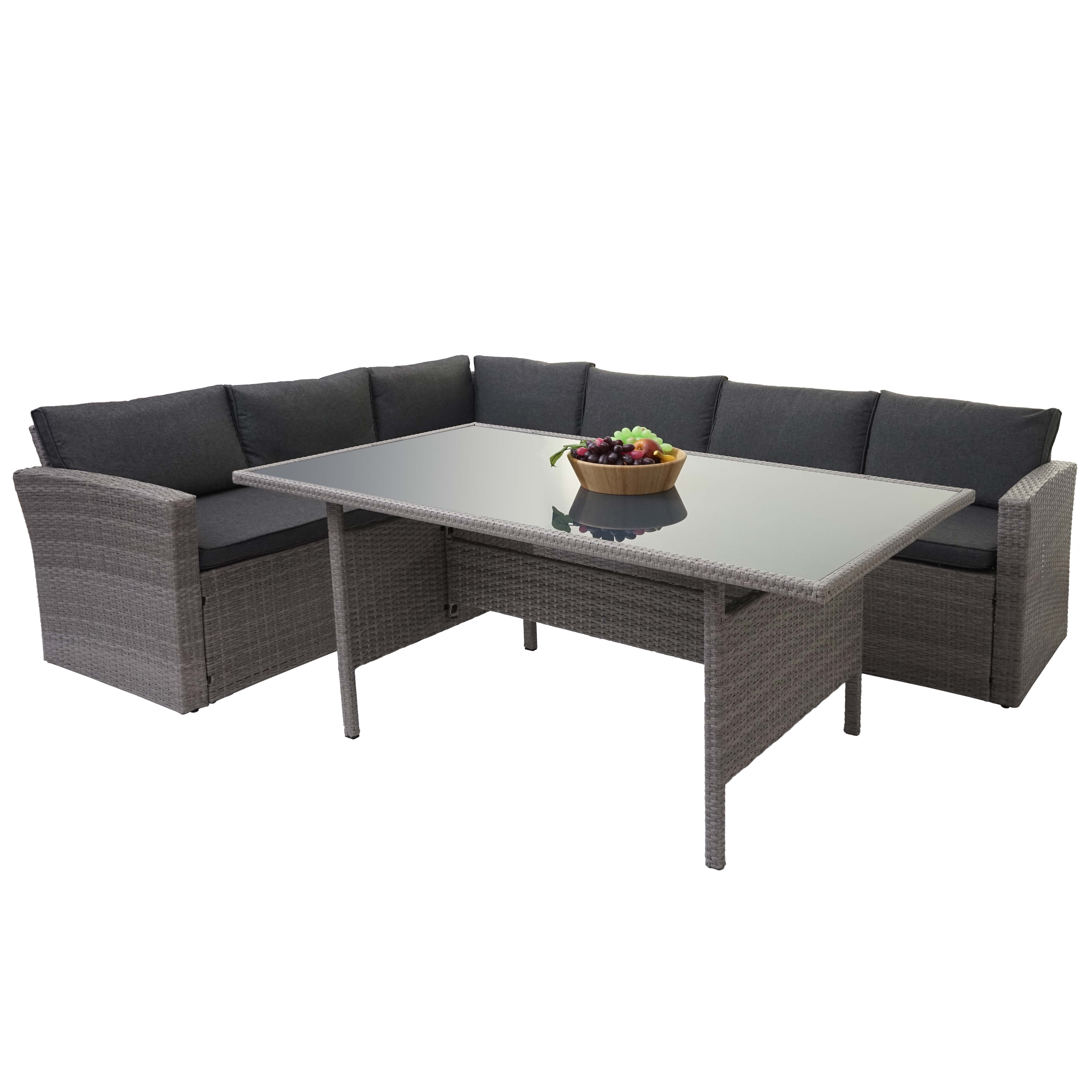 Poly-Rattan-Garnitur MCW-A29, Gartengarnitur Sitzgruppe Lounge-Esstisch-Set Sofa ~ grau, Kissen grau 