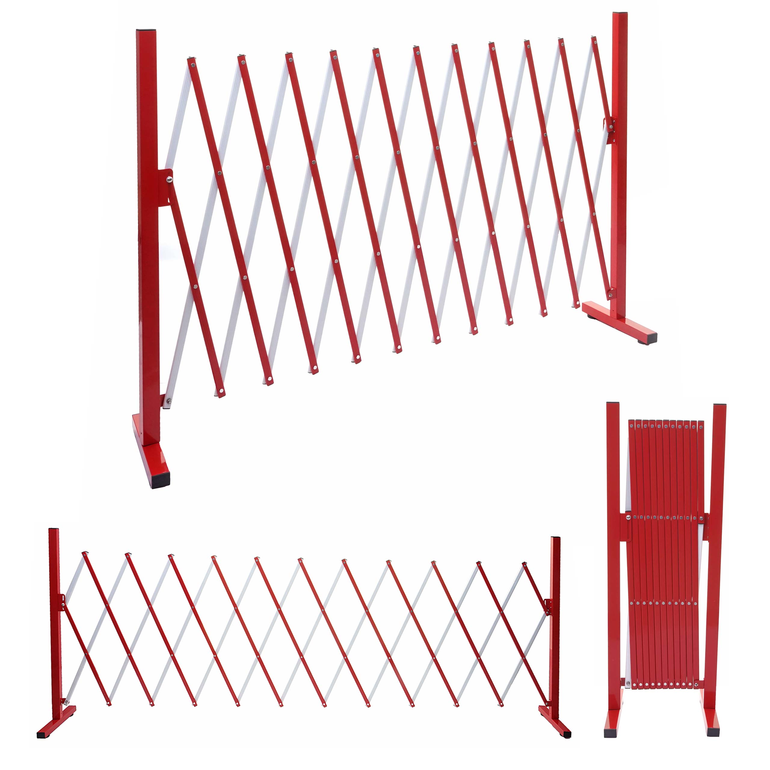 Absperrgitter MCW-B34, Scherengitter Zaun Schutzgitter ausziehbar, Alu rot-wei&szlig; ~ H&ouml;he 103cm, Breite 37-300cm 