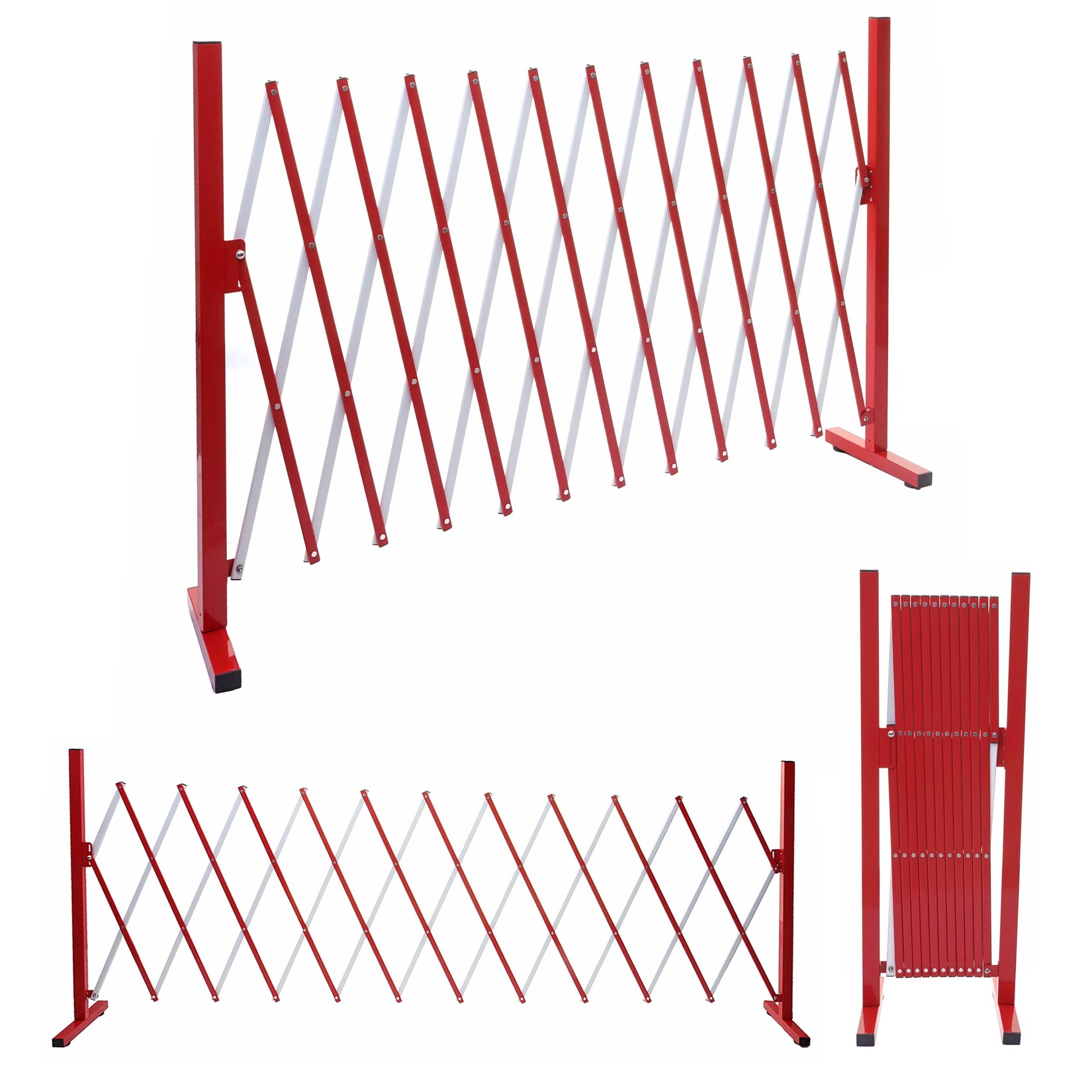 Absperrgitter -B34, Scherengitter Zaun Schutzgitter ausziehbar, Alu rot-weiß ~ Höhe 103cm, Breite 37-300cm