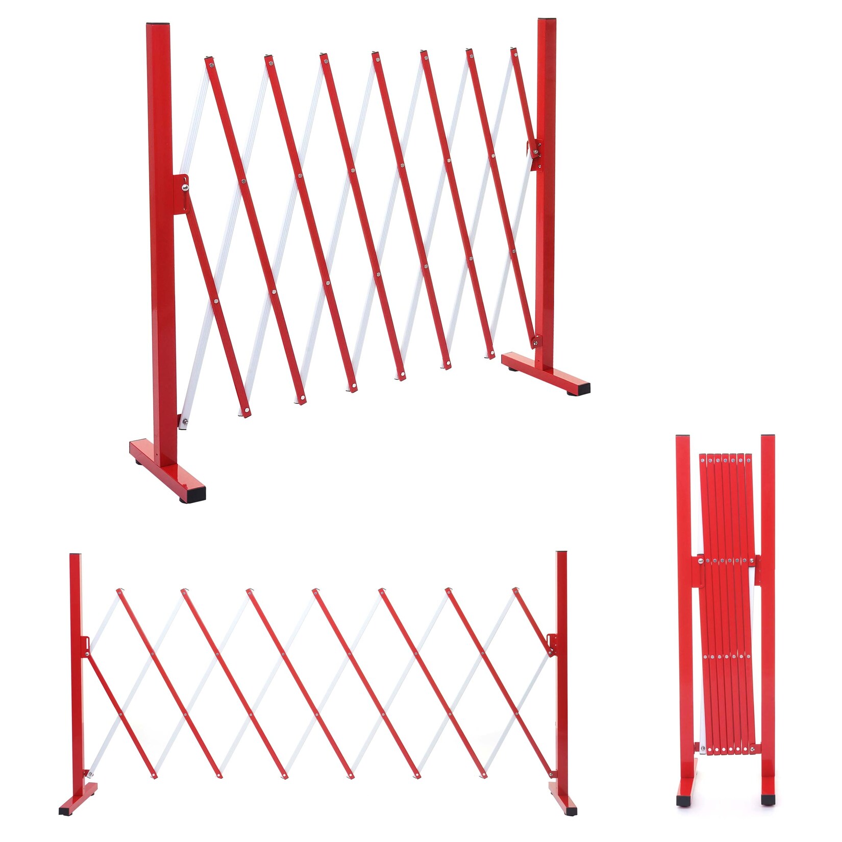 Absperrgitter -B34, Scherengitter Zaun Schutzgitter ausziehbar, Alu rot-weiß ~ Höhe 103cm, Breite 28-200cm