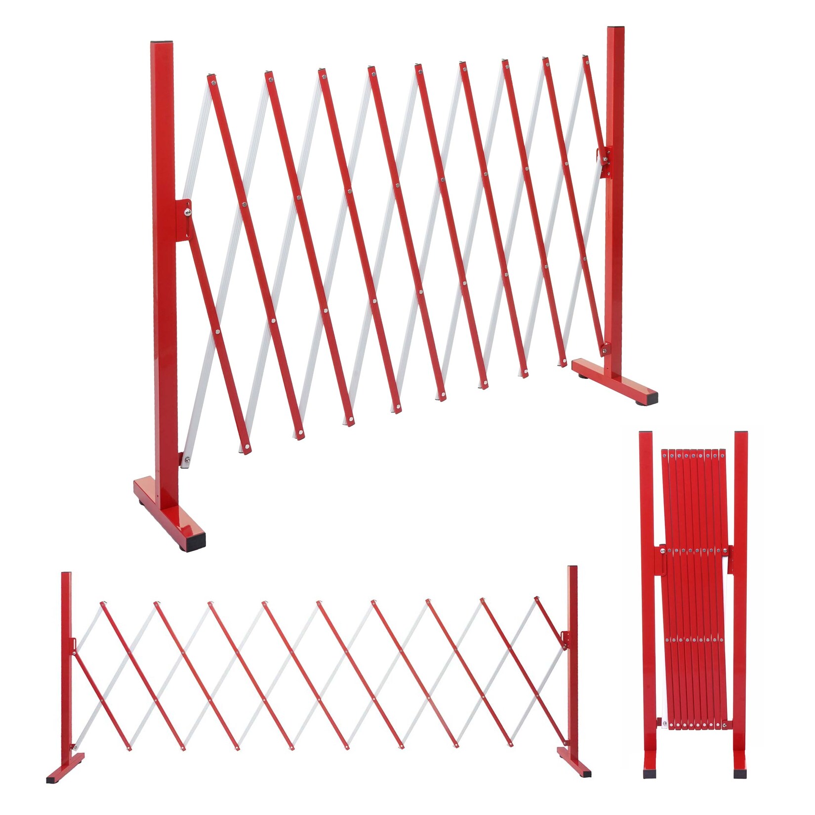 Absperrgitter -B34, Scherengitter Zaun Schutzgitter ausziehbar, Alu rot-weiß ~ Höhe 103cm, Breite 32-265cm